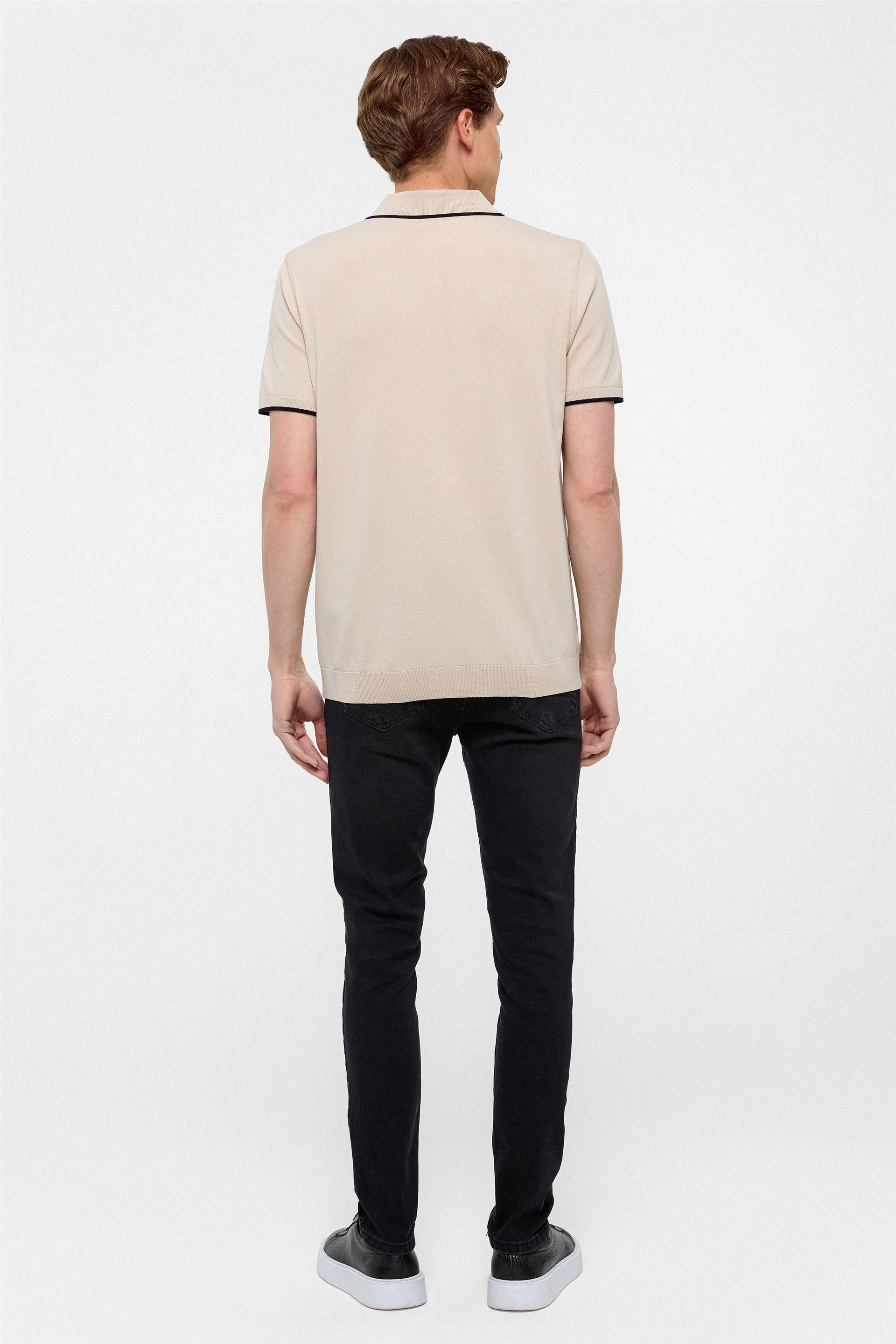 Bej Regular Düz Polo Yaka Triko