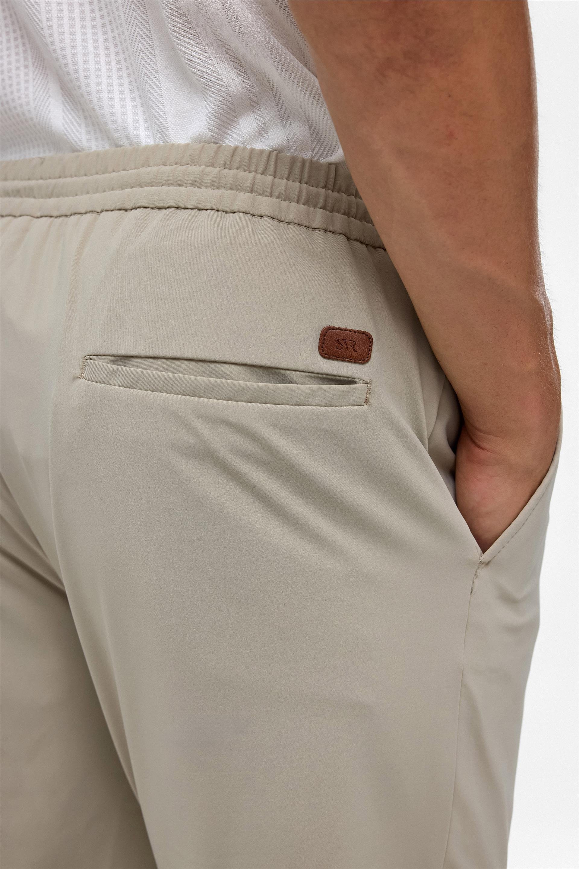 Bej Slim Armürlü Jogger Pantolon