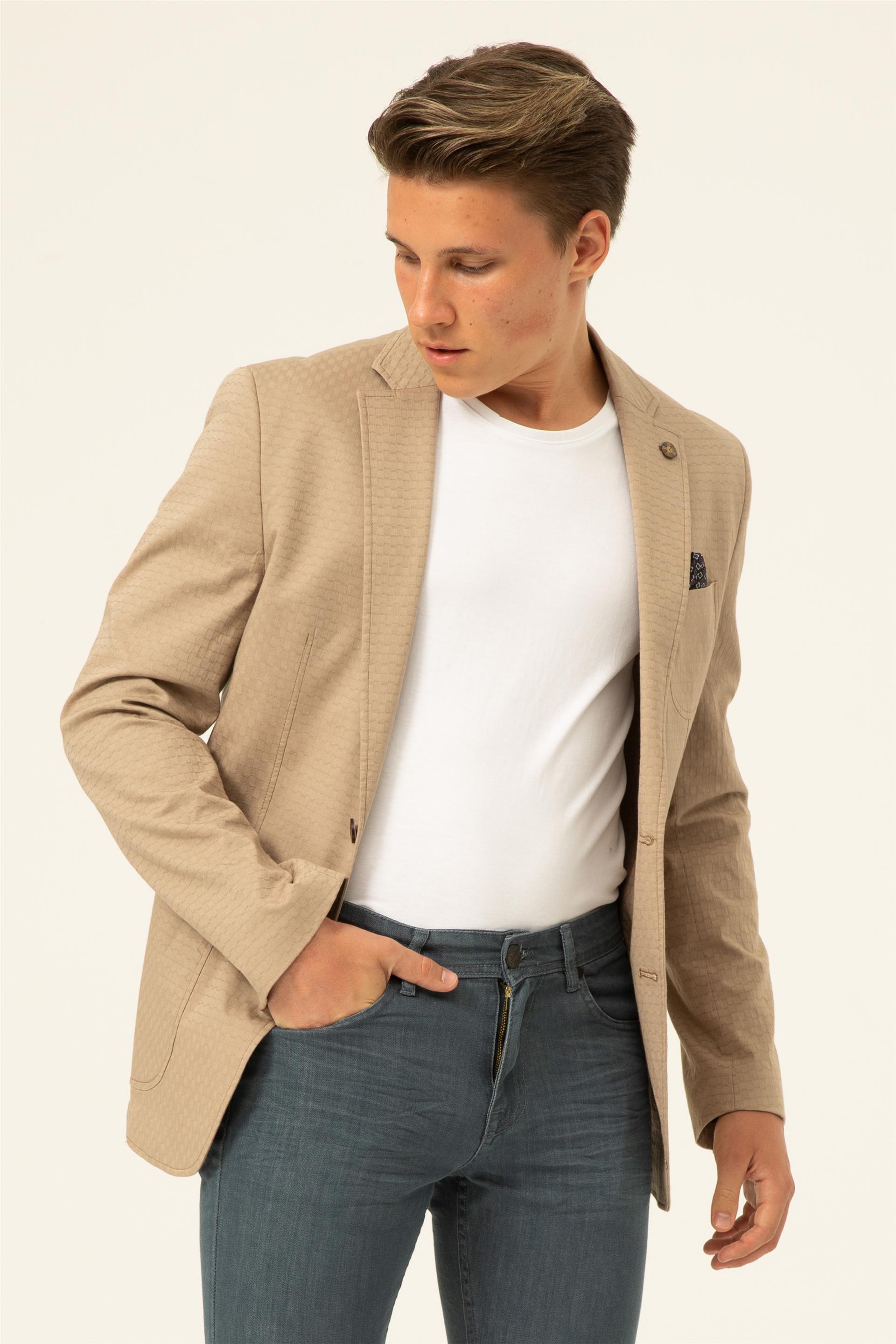 Bej Slim Armürlü Mono Yaka 6 Drop                                                       Ceket