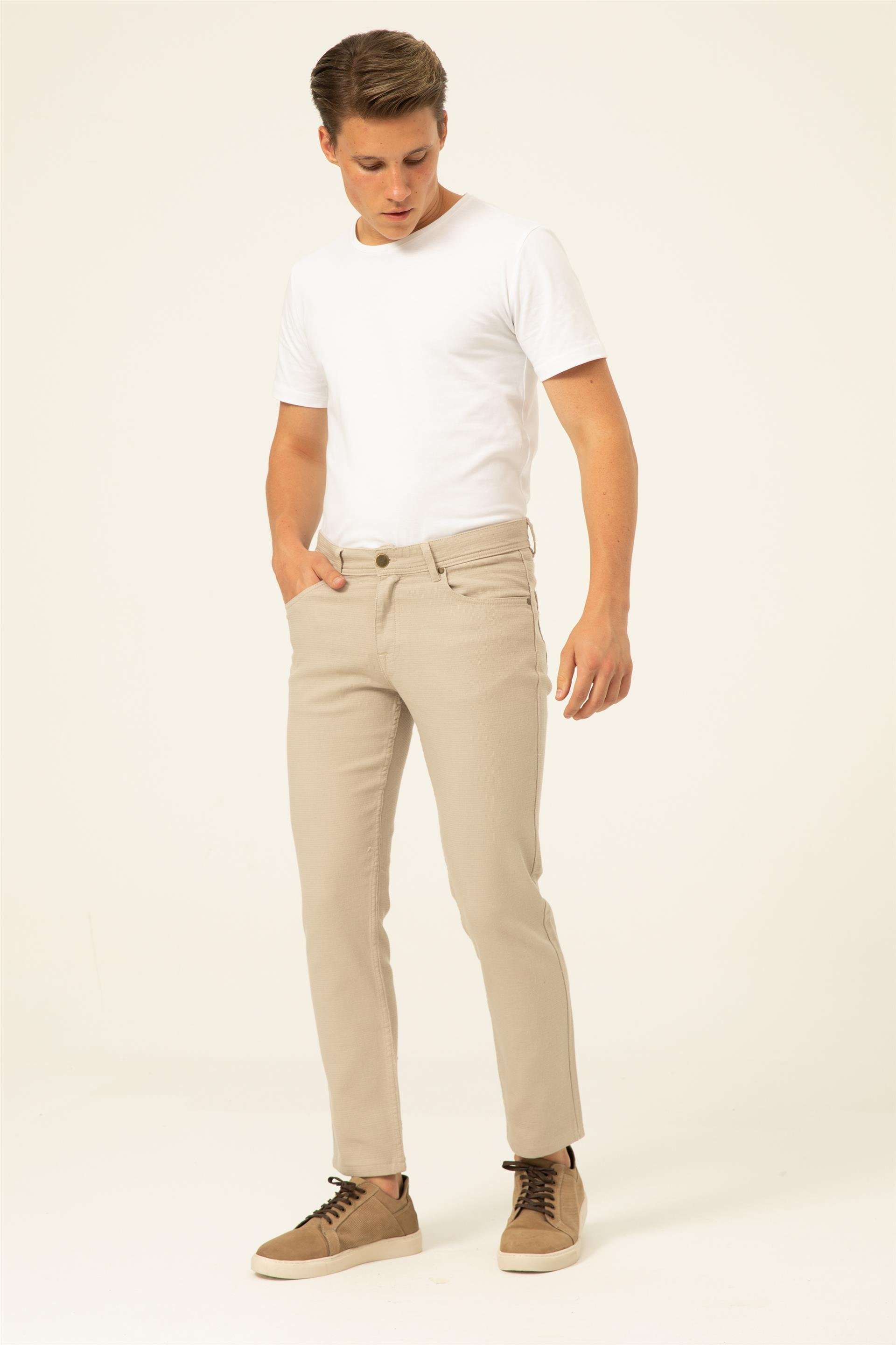 Bej Slim Armürlü   Pantolon