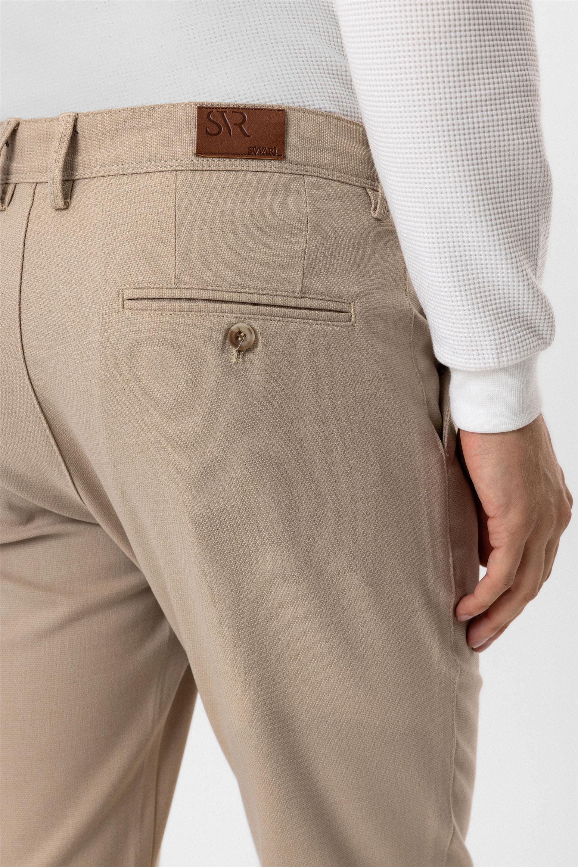 Bej Slim Desenli Pantolon