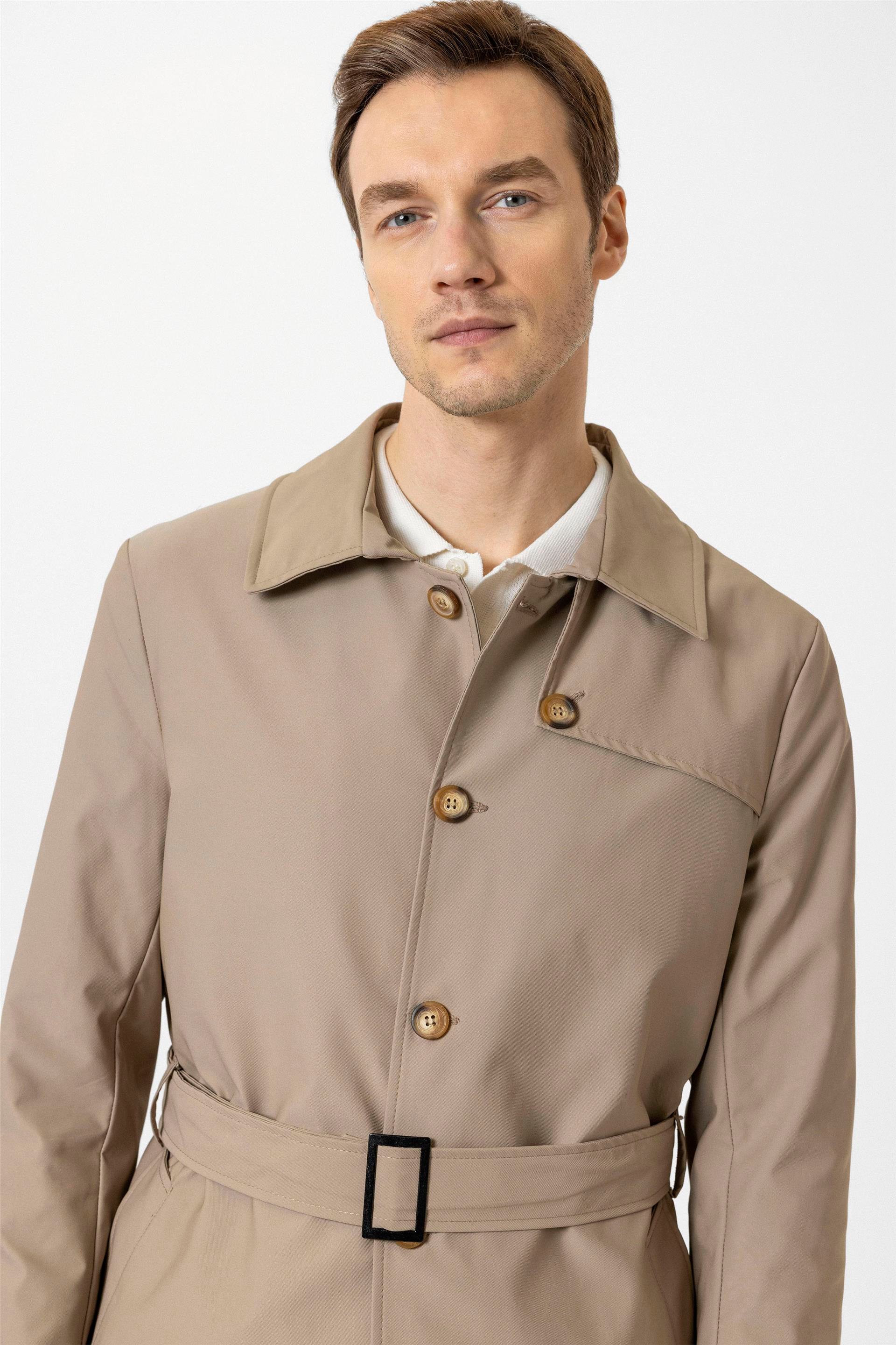 Bej Slim Düz Mont