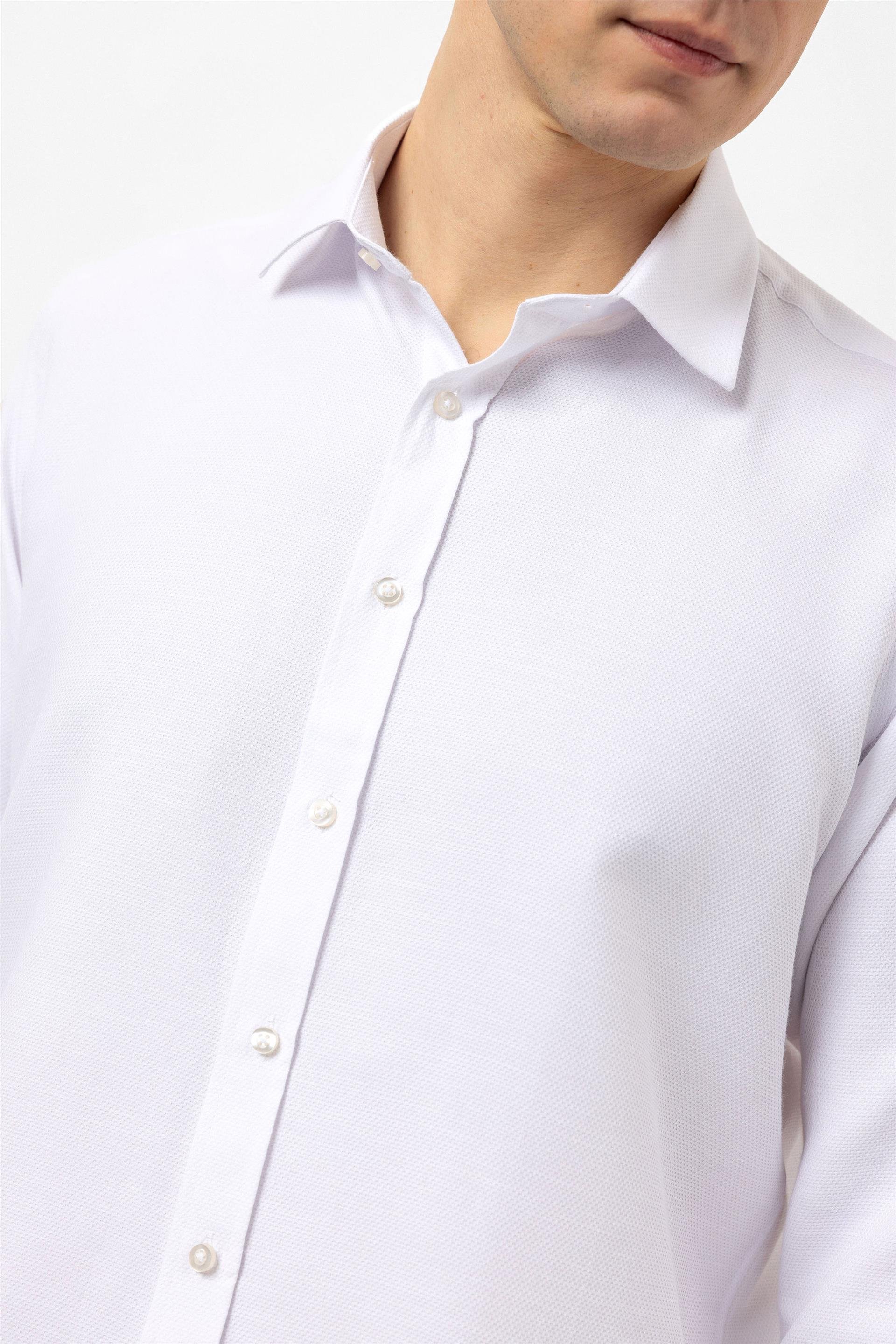 Beyaz Regular Armürlü Klasik Yaka  Gömlek