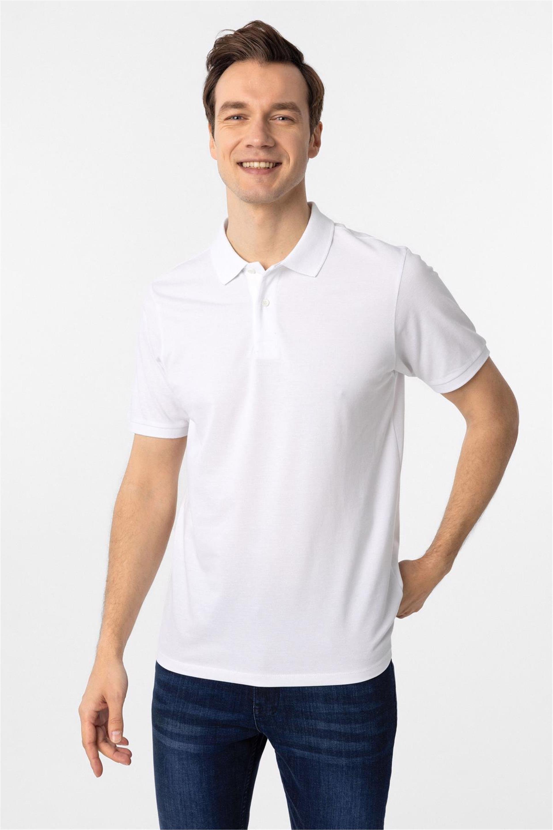 Beyaz Regular Armürlü Polo Yaka Tişört