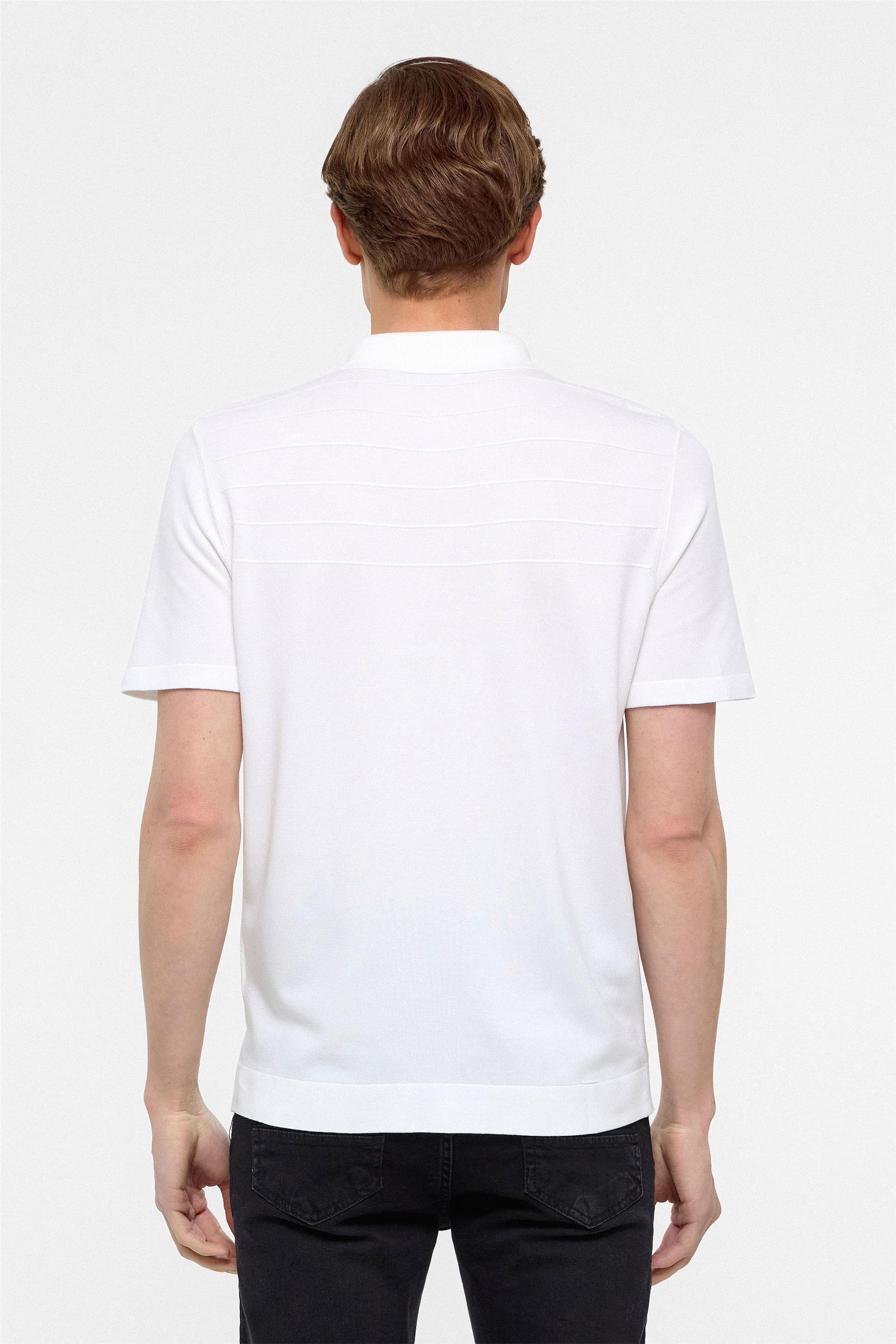 Beyaz Regular Düz Polo Yaka Triko