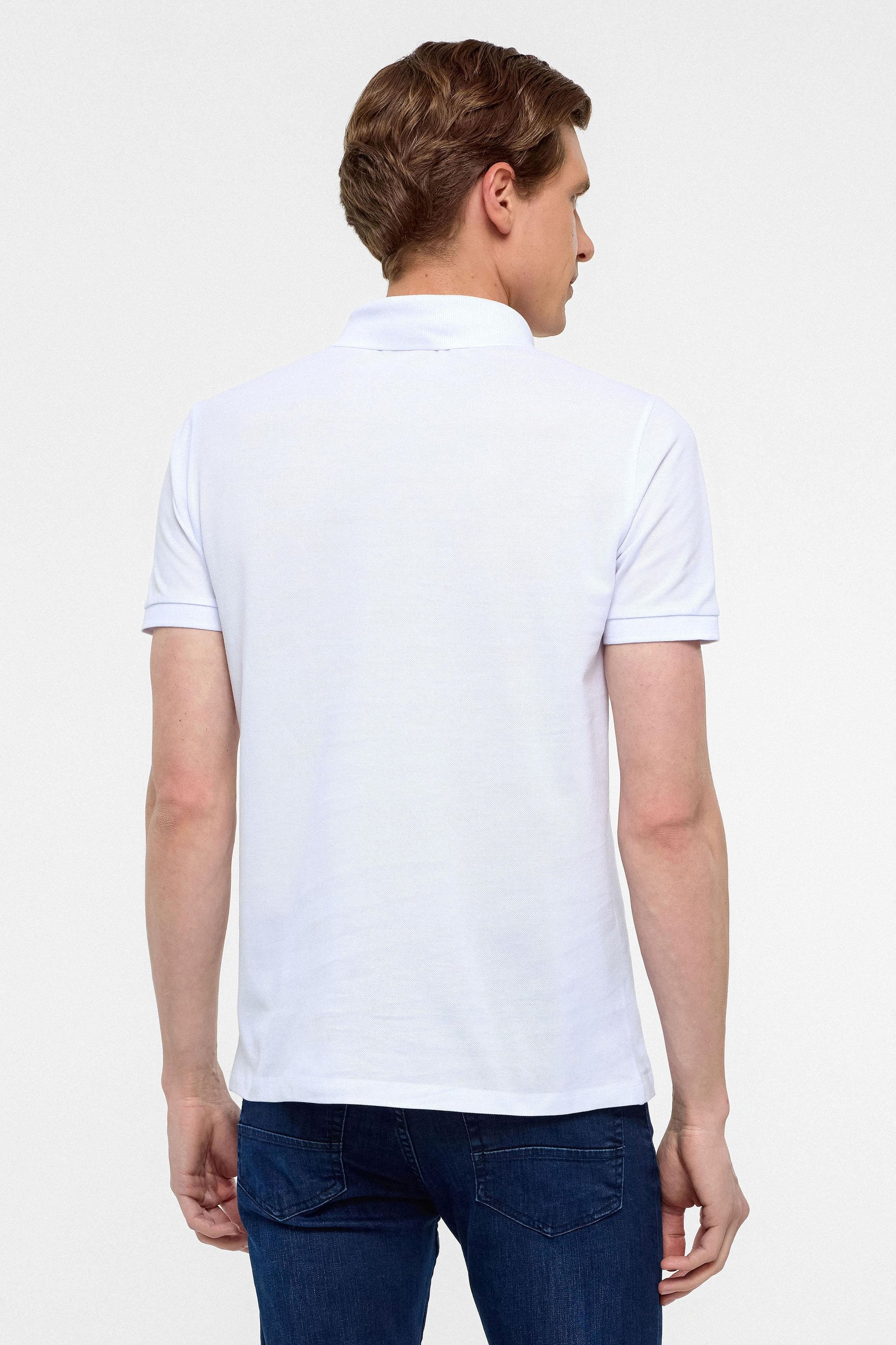 Beyaz Slim Düz Polo Yaka Tişört