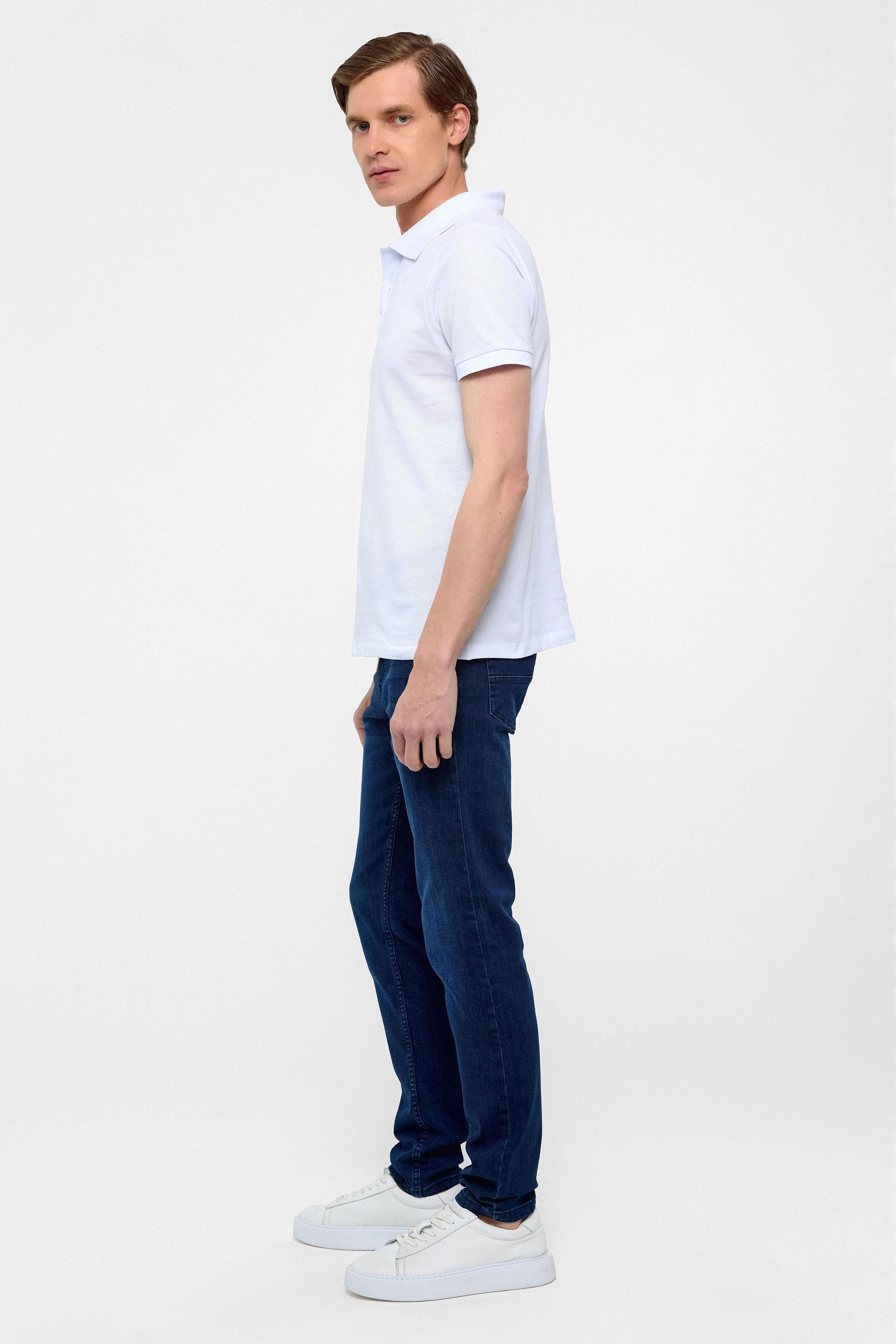 Beyaz Slim Düz Polo Yaka Tişört