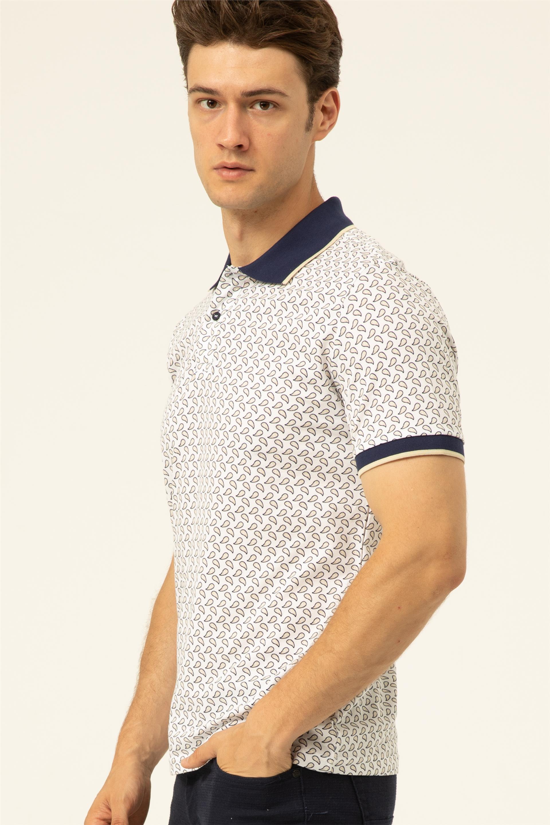 BEYAZ1 Slim Baskılı Polo Yaka  Tişört