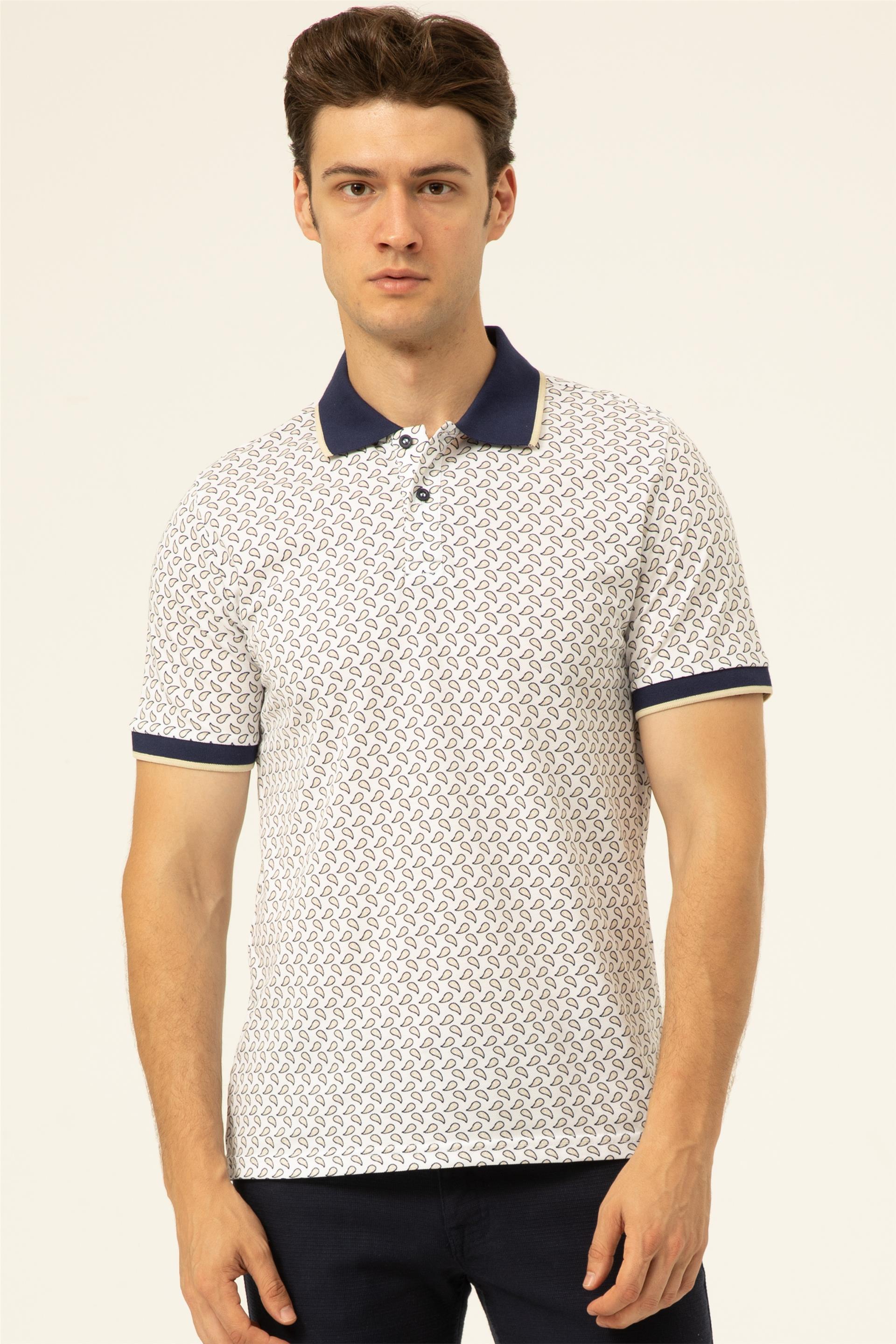 BEYAZ1 Slim Baskılı Polo Yaka  Tişört