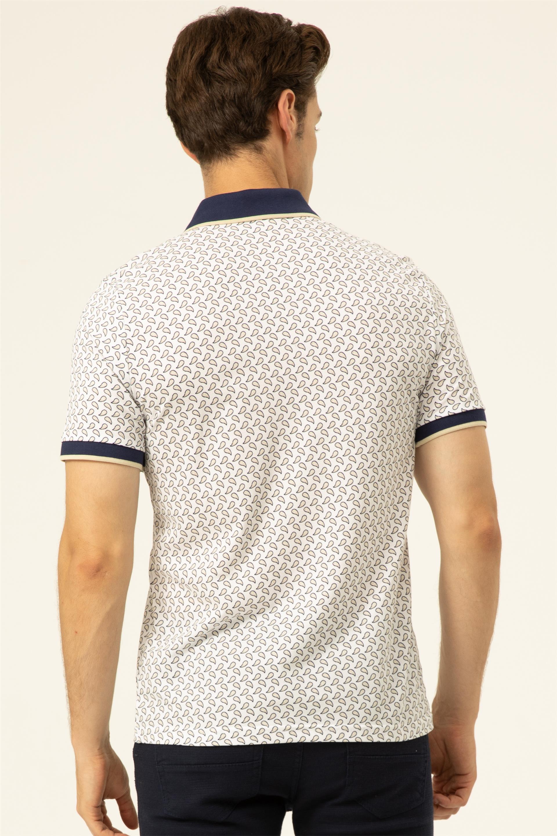 BEYAZ1 Slim Baskılı Polo Yaka  Tişört