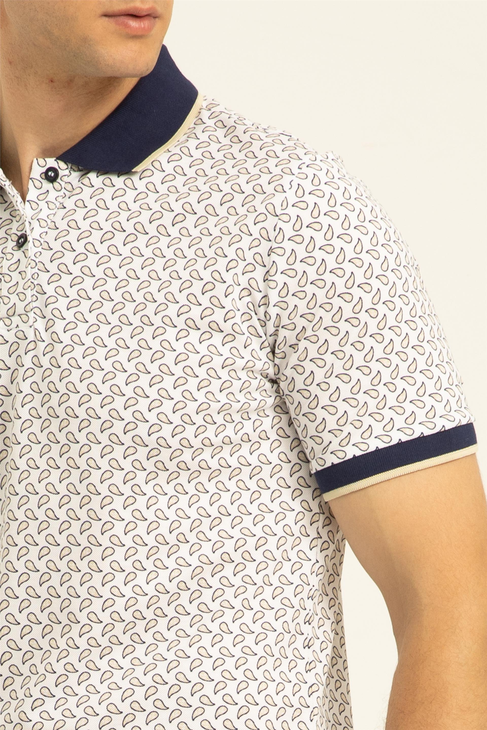 BEYAZ1 Slim Baskılı Polo Yaka  Tişört