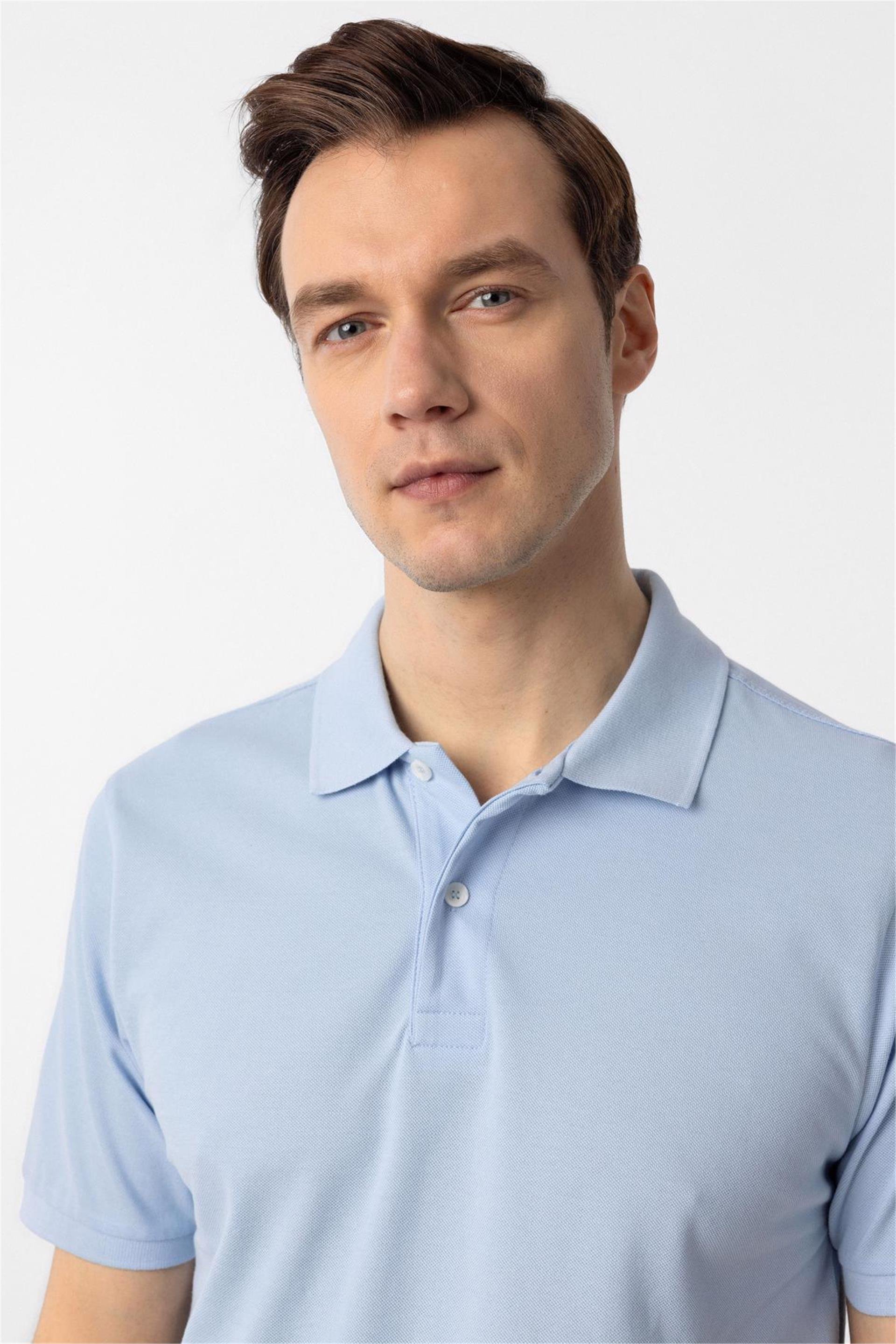 Buz Mavi Regular Armürlü Polo Yaka Tişört