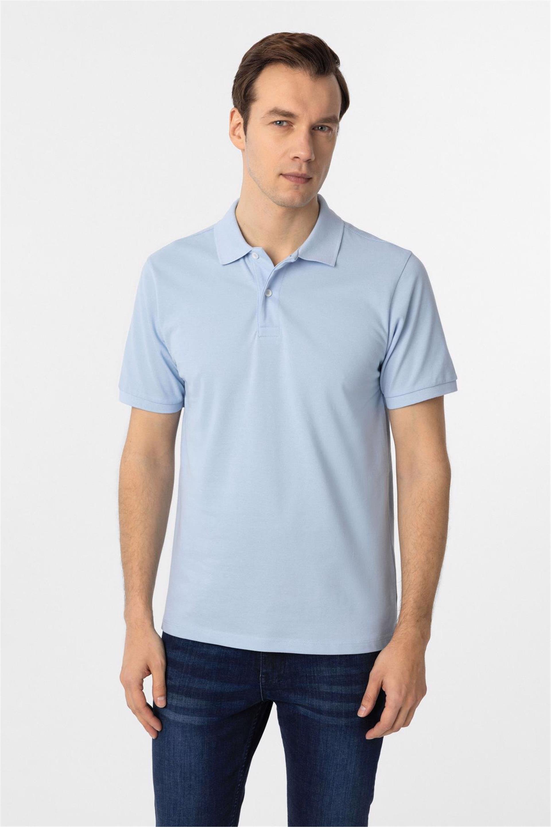 Buz Mavi Regular Armürlü Polo Yaka Tişört