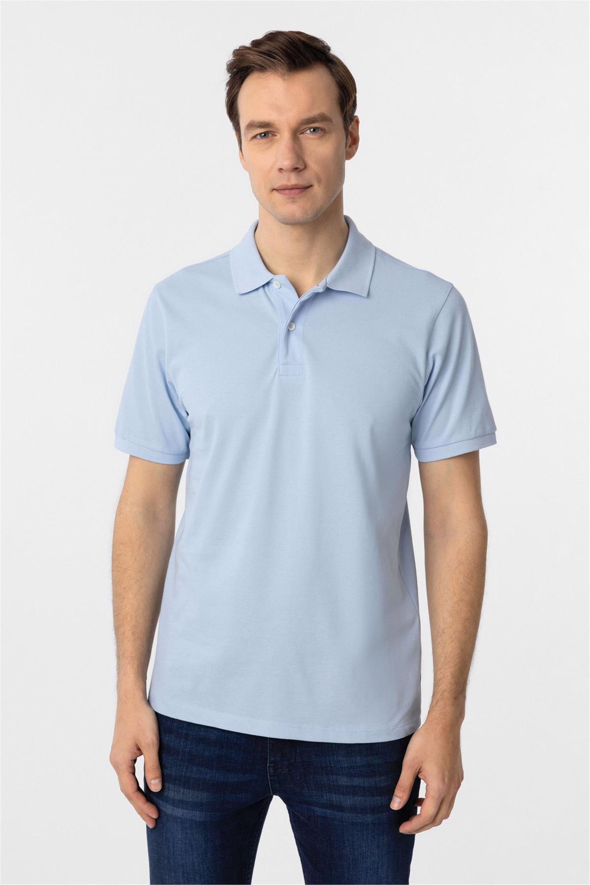 Buz Mavi Regular Armürlü Polo Yaka Tişört