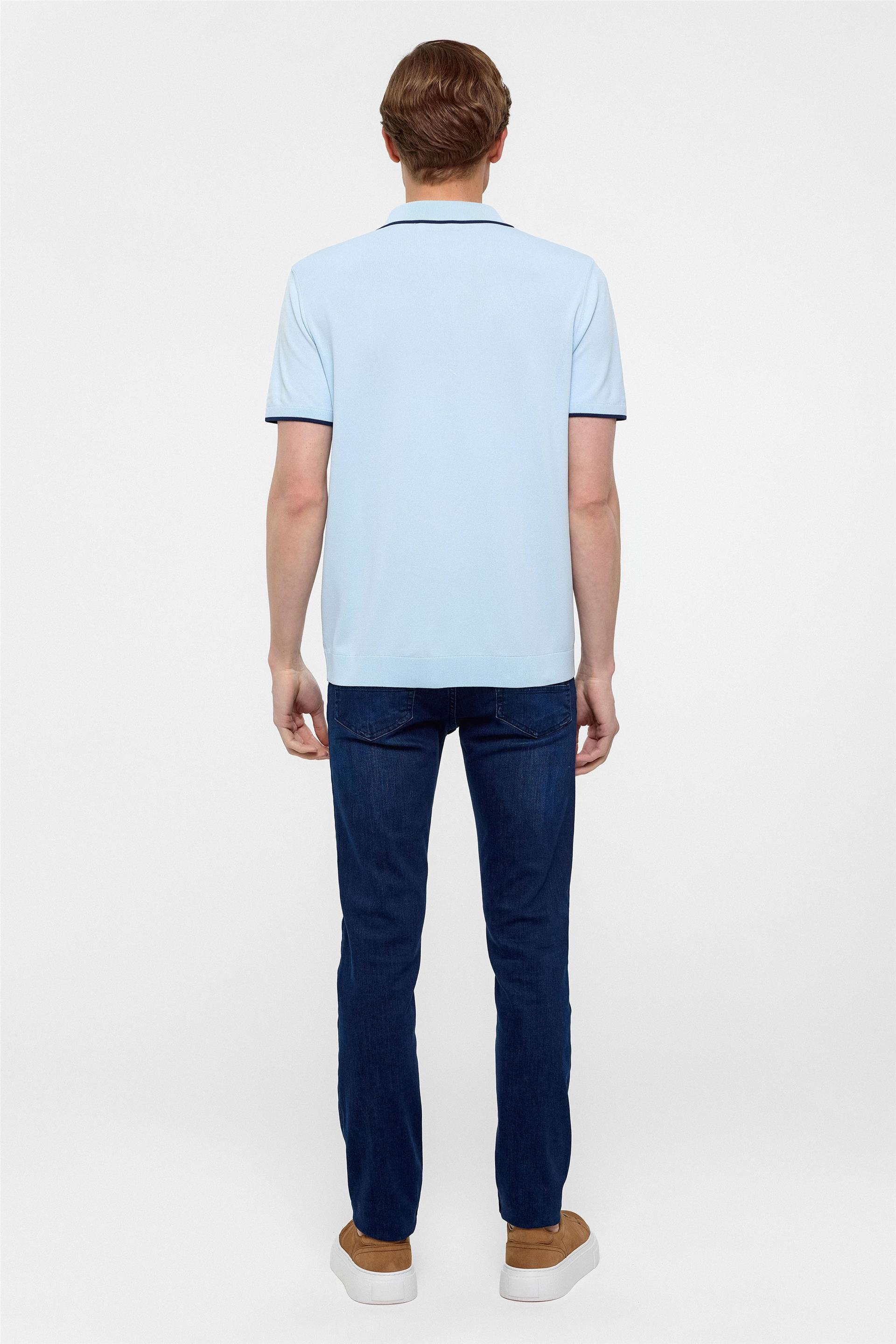 Buz Mavi Regular Düz Polo Yaka Triko
