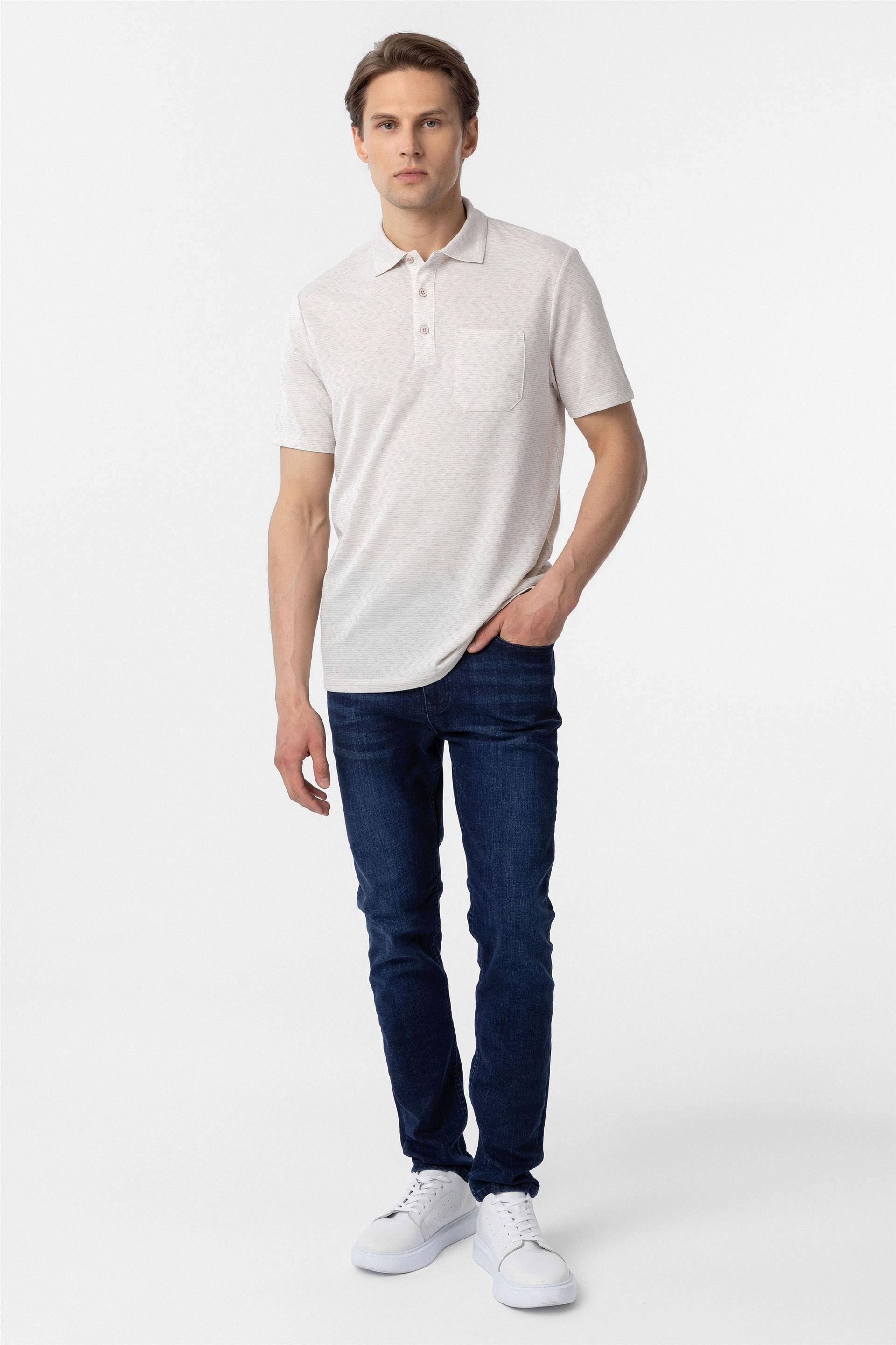 Ekru Regular Armürlü Polo Yaka Tişört