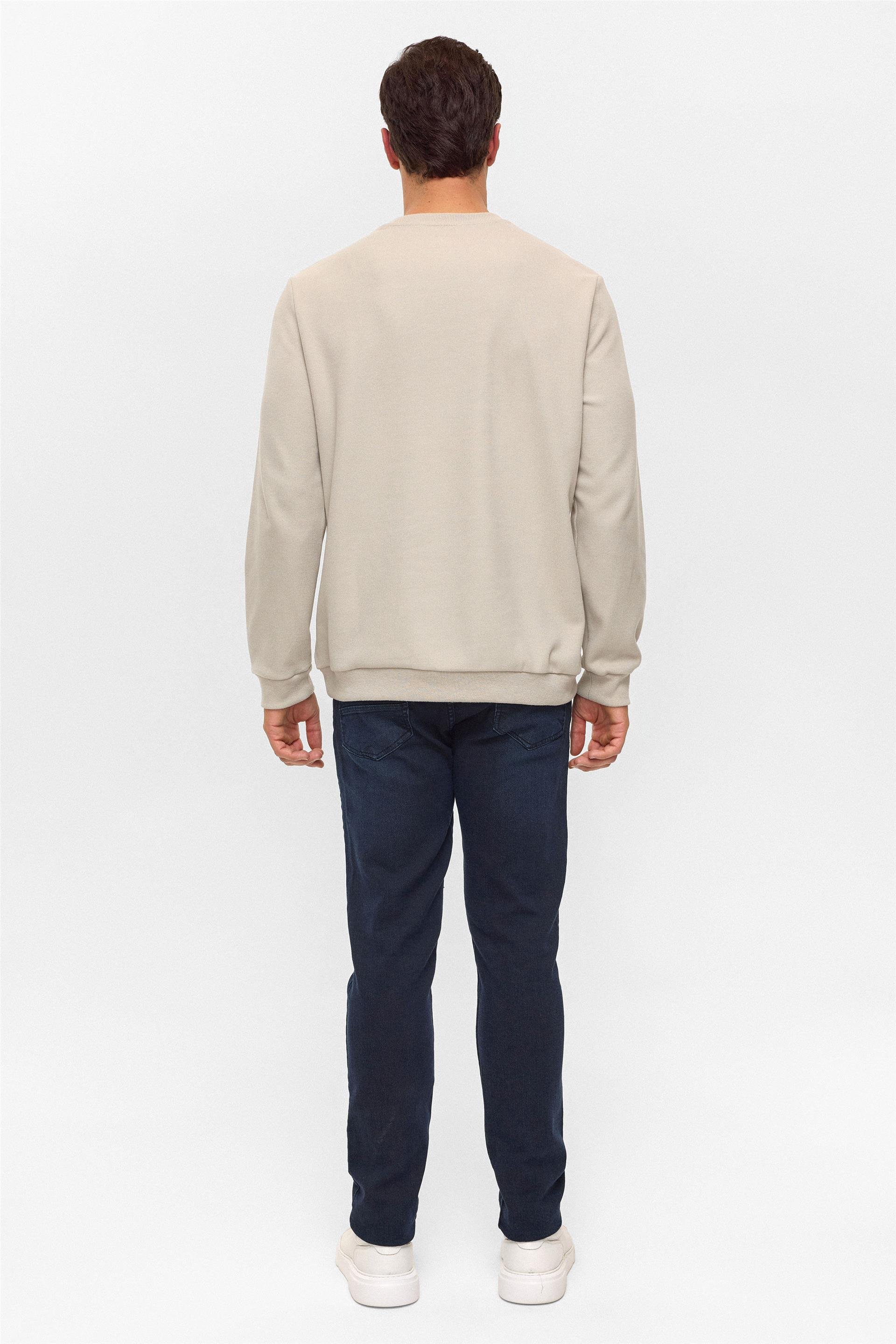 Ekru Regular Düz Bisiklet Yaka Sweatshirt