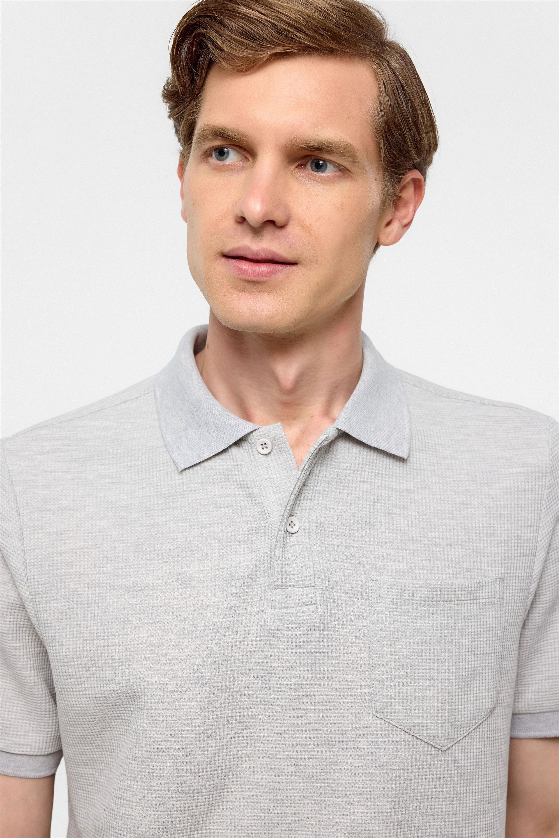 Gri Regular Armürlü Polo Yaka Tişört