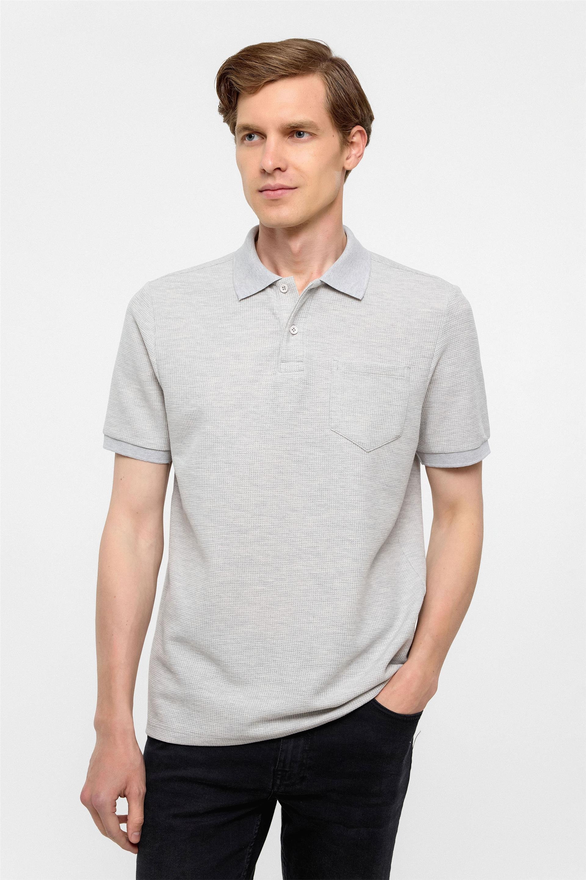 Gri Regular Armürlü Polo Yaka Tişört