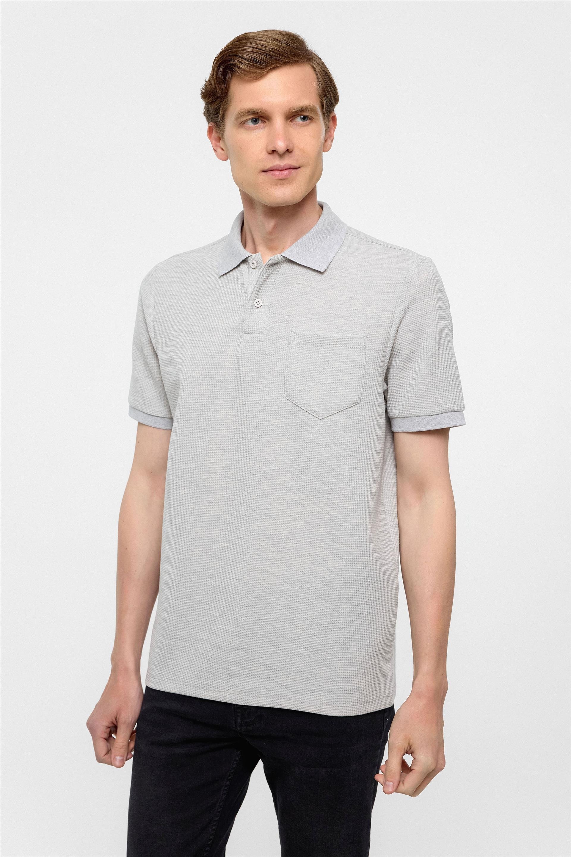 Gri Regular Armürlü Polo Yaka Tişört