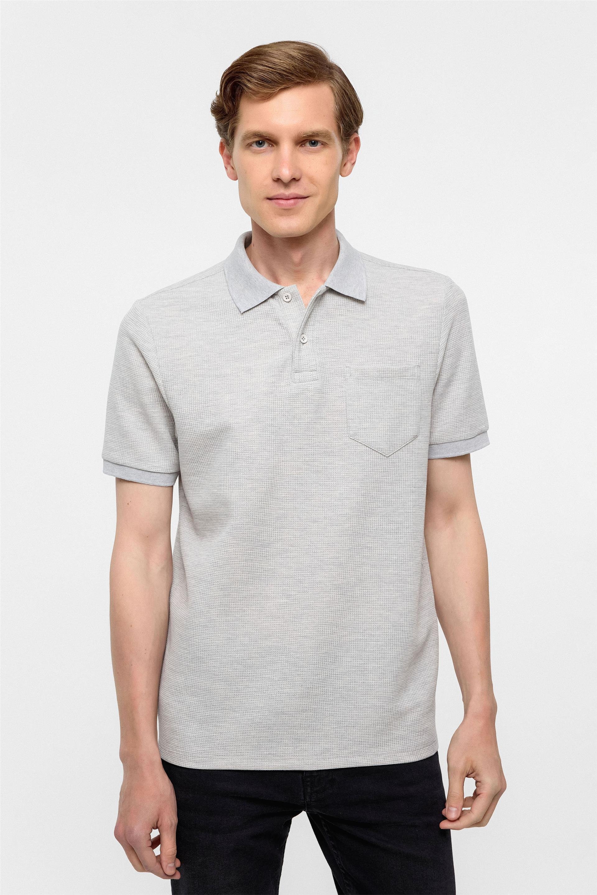 Gri Regular Armürlü Polo Yaka Tişört
