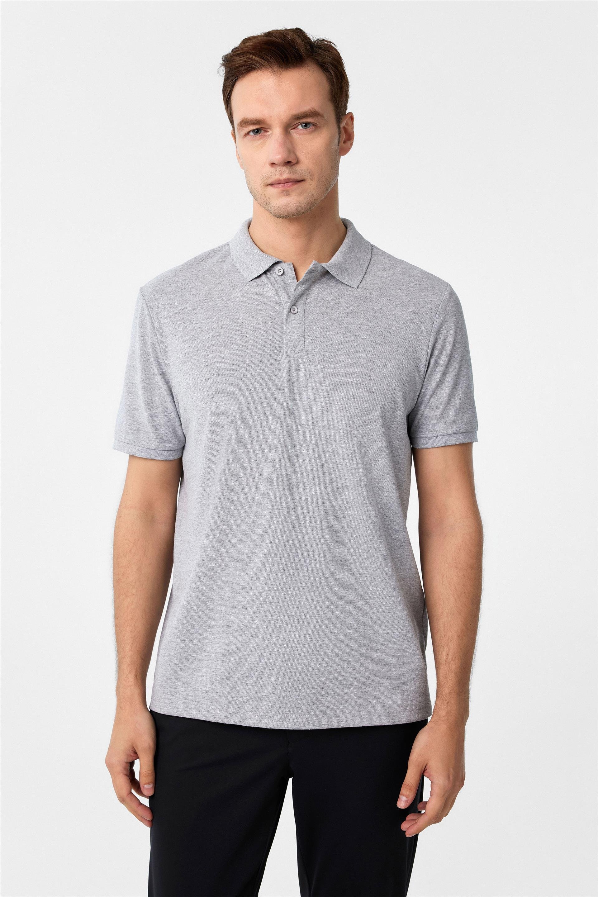 Gri Regular Armürlü Polo Yaka Tişört