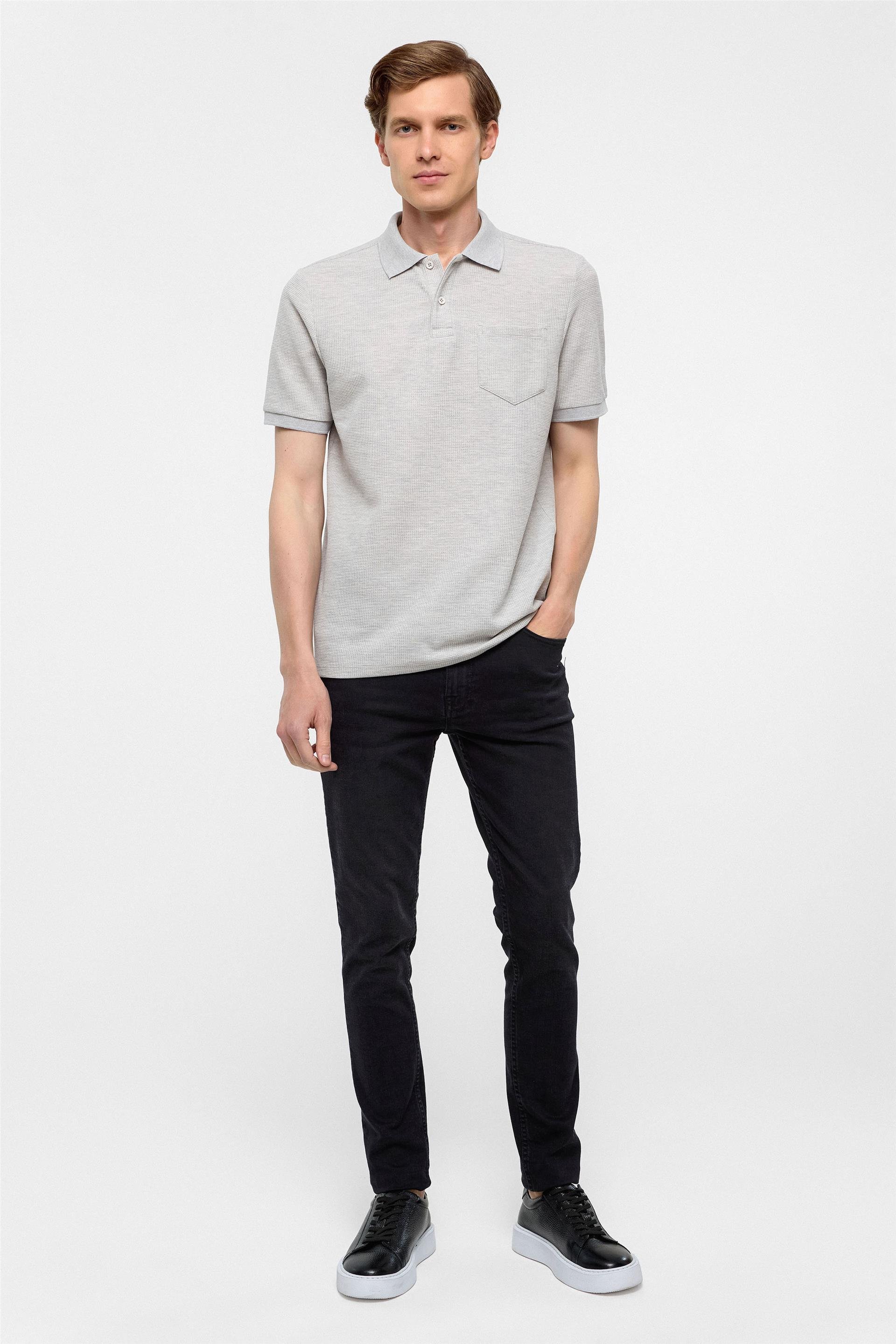 Gri Regular Armürlü Polo Yaka Tişört