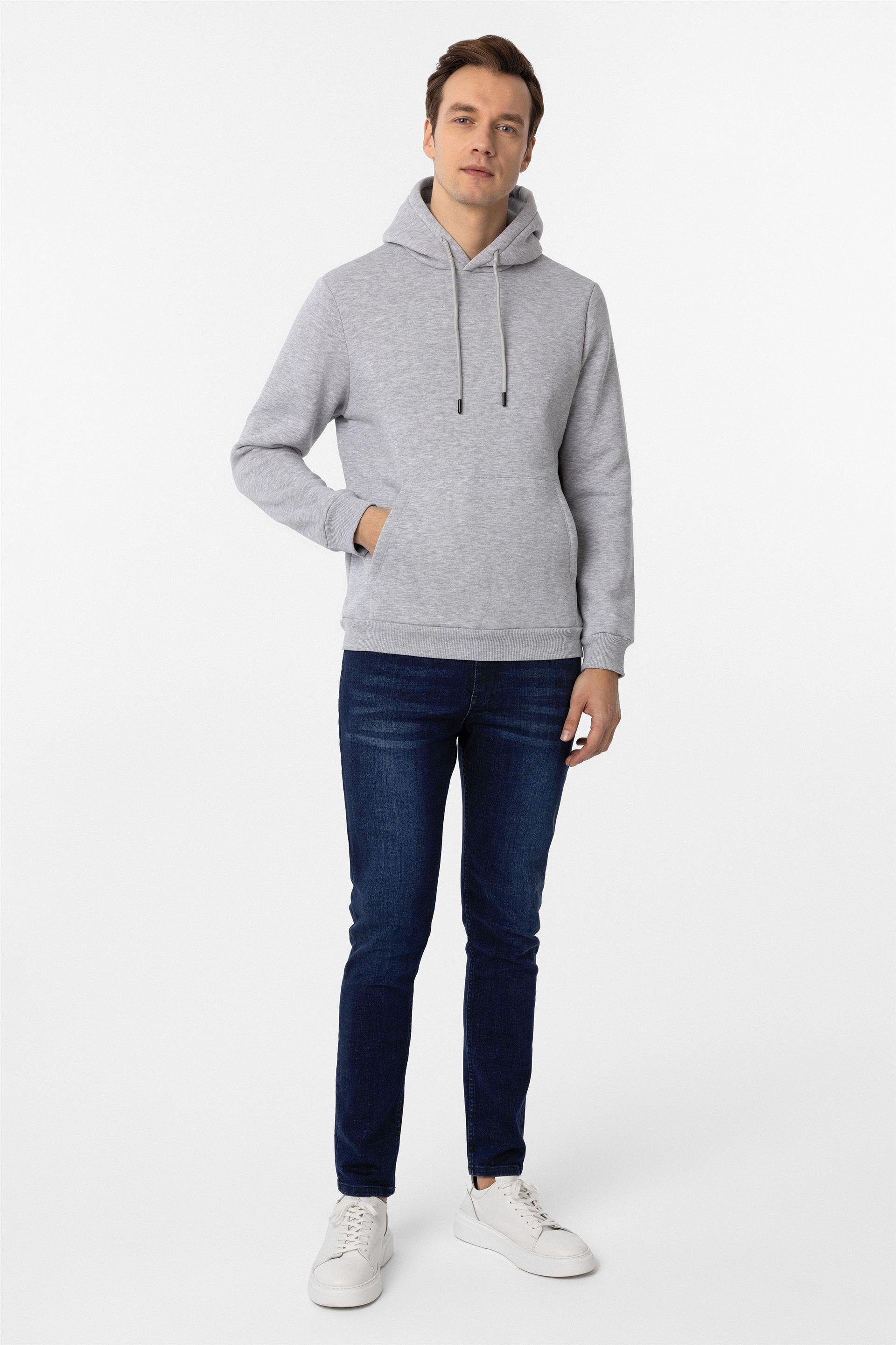 Gri Regular Düz Kapişonlu Yaka Triko