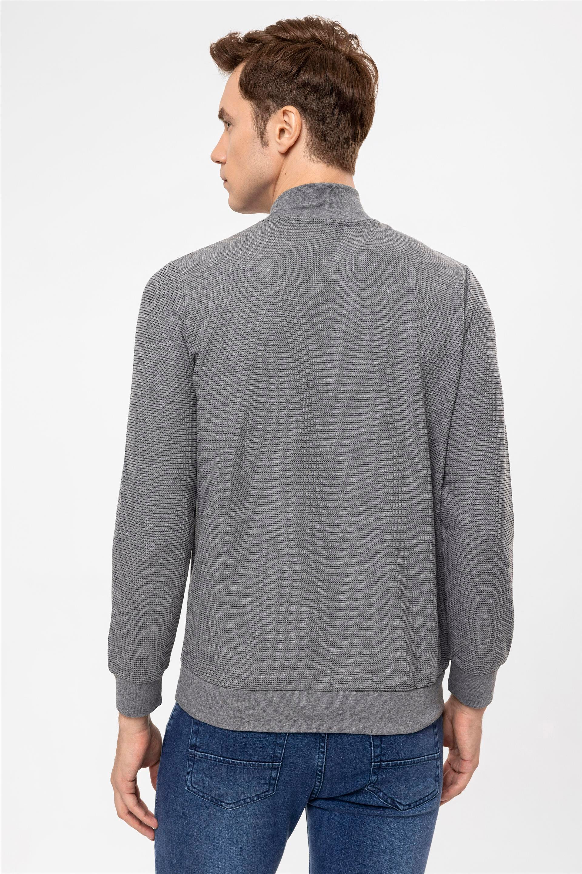 Gri Regular Kapitone Yarım Balıkçı Yaka  Sweatshirt