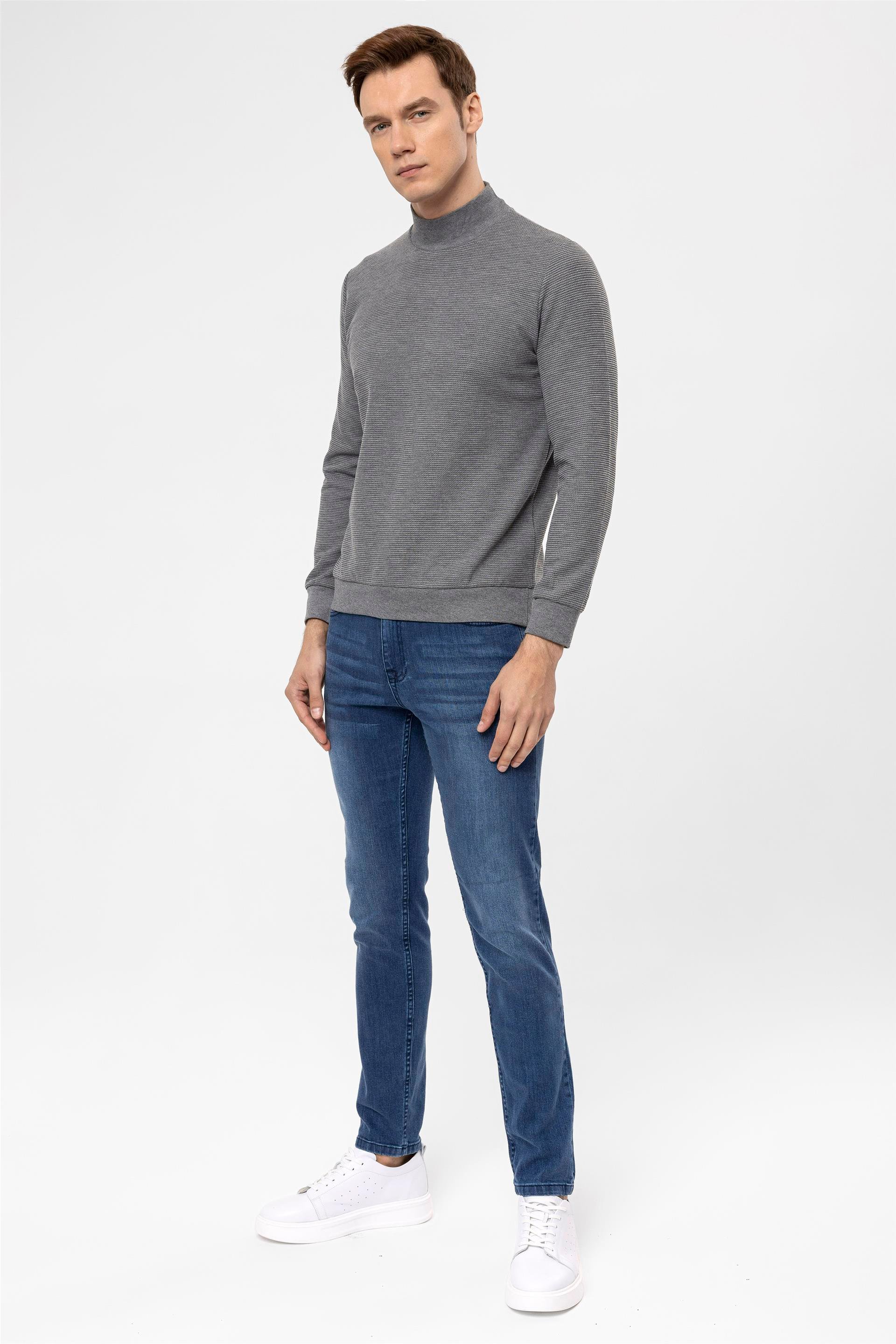 Gri Regular Kapitone Yarım Balıkçı Yaka  Sweatshirt