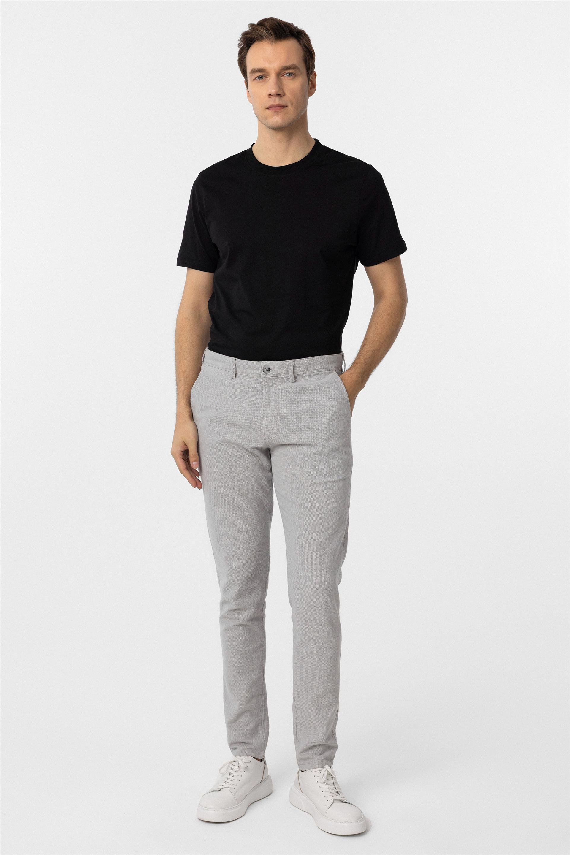 Gri Slim Armürlü Pantolon