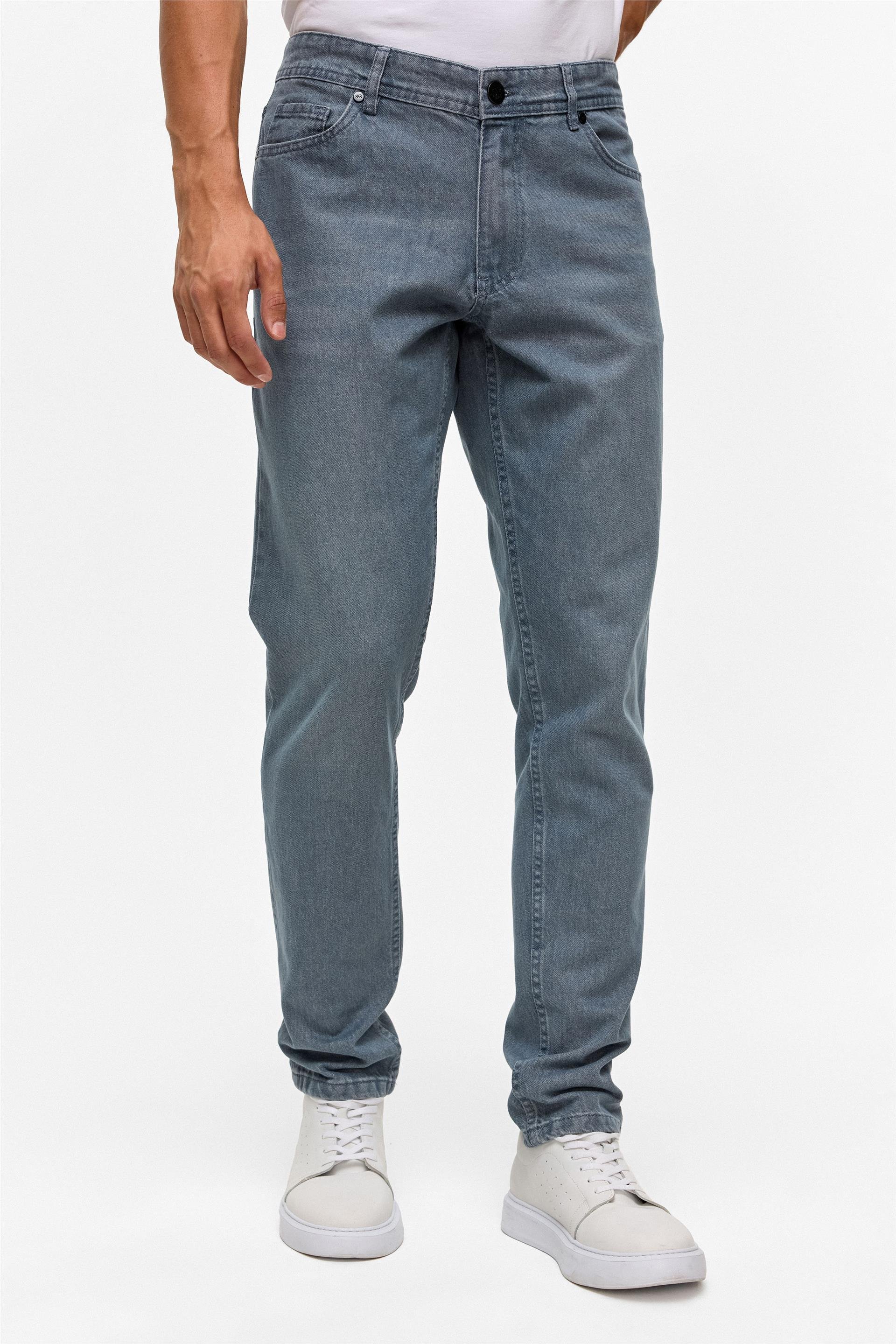 Gri Slim Denim Pantolon
