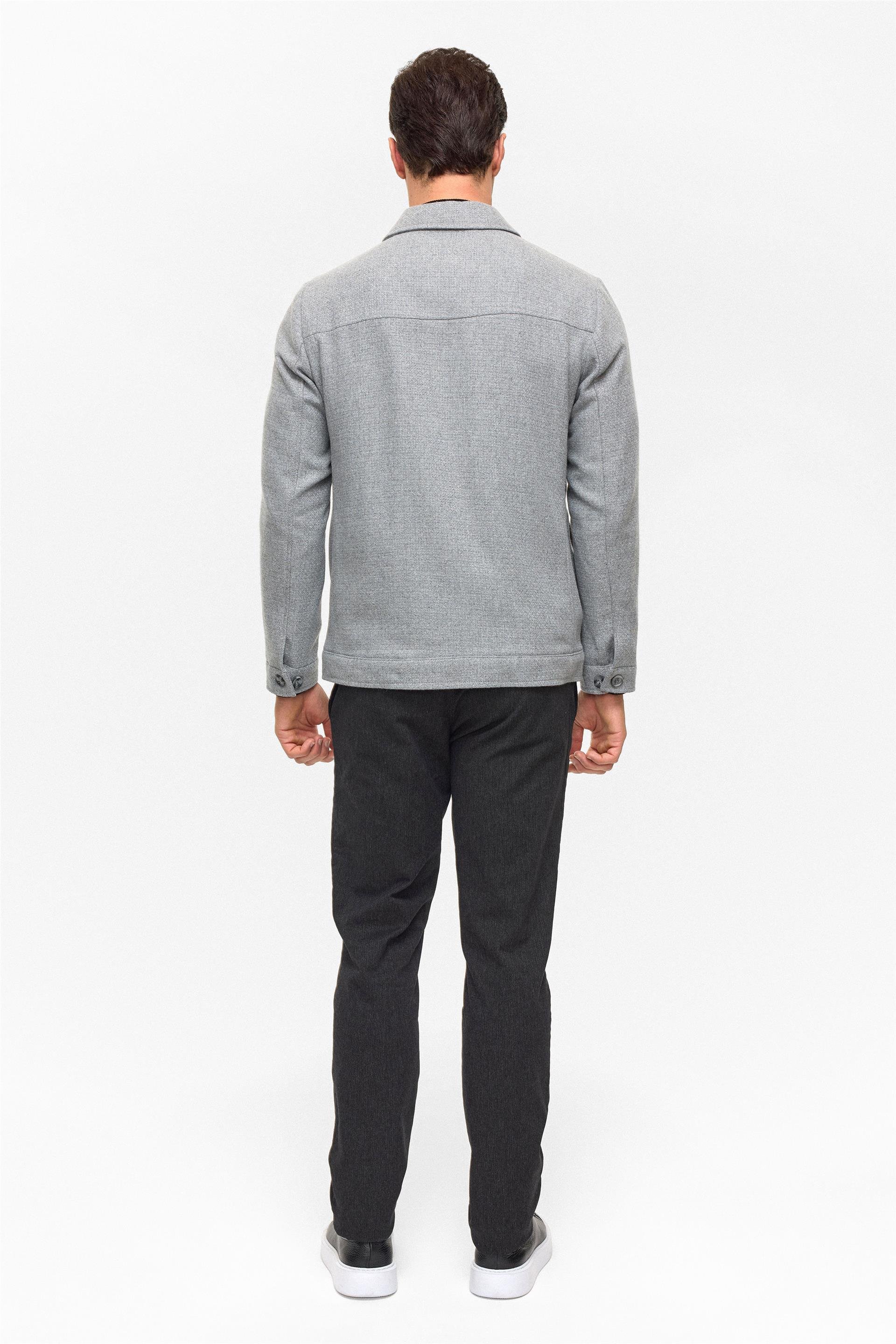 Gri Slim Desenli Klasik Yaka Mont