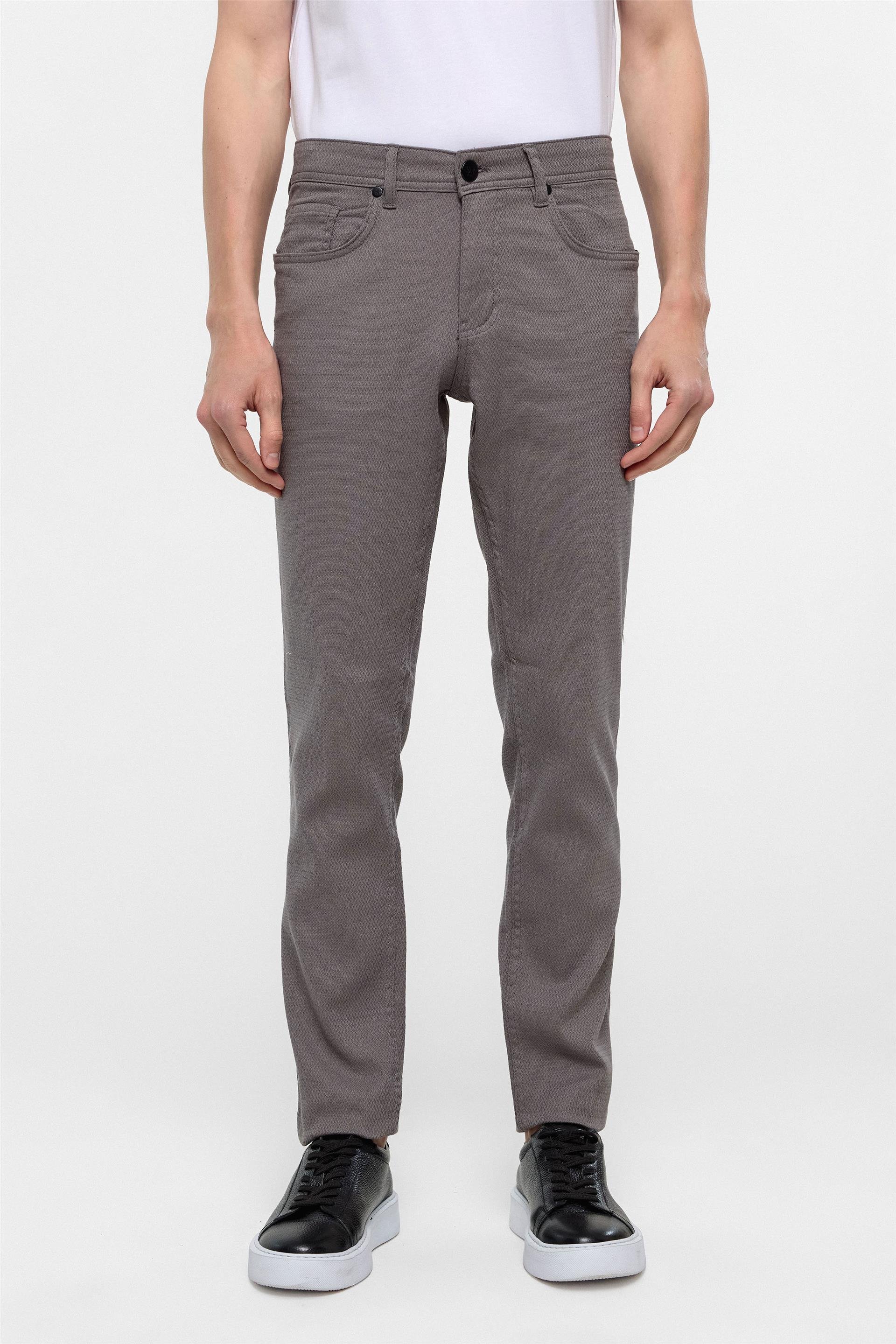 Gri Slim Fit 5 Cep Kalıp Armürlü Kanvas Pantolon
