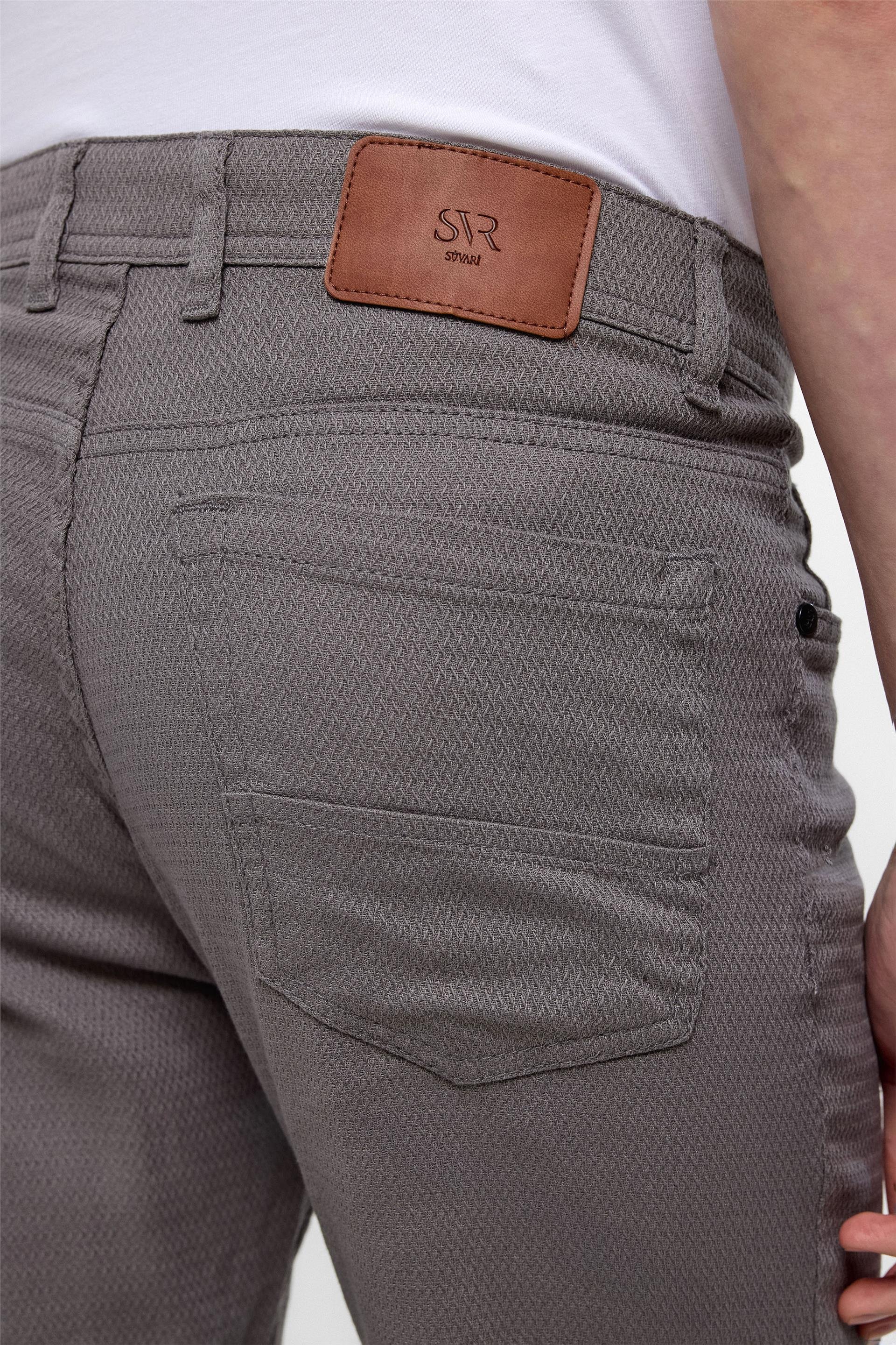 Gri Slim Fit 5 Cep Kalıp Armürlü Kanvas Pantolon