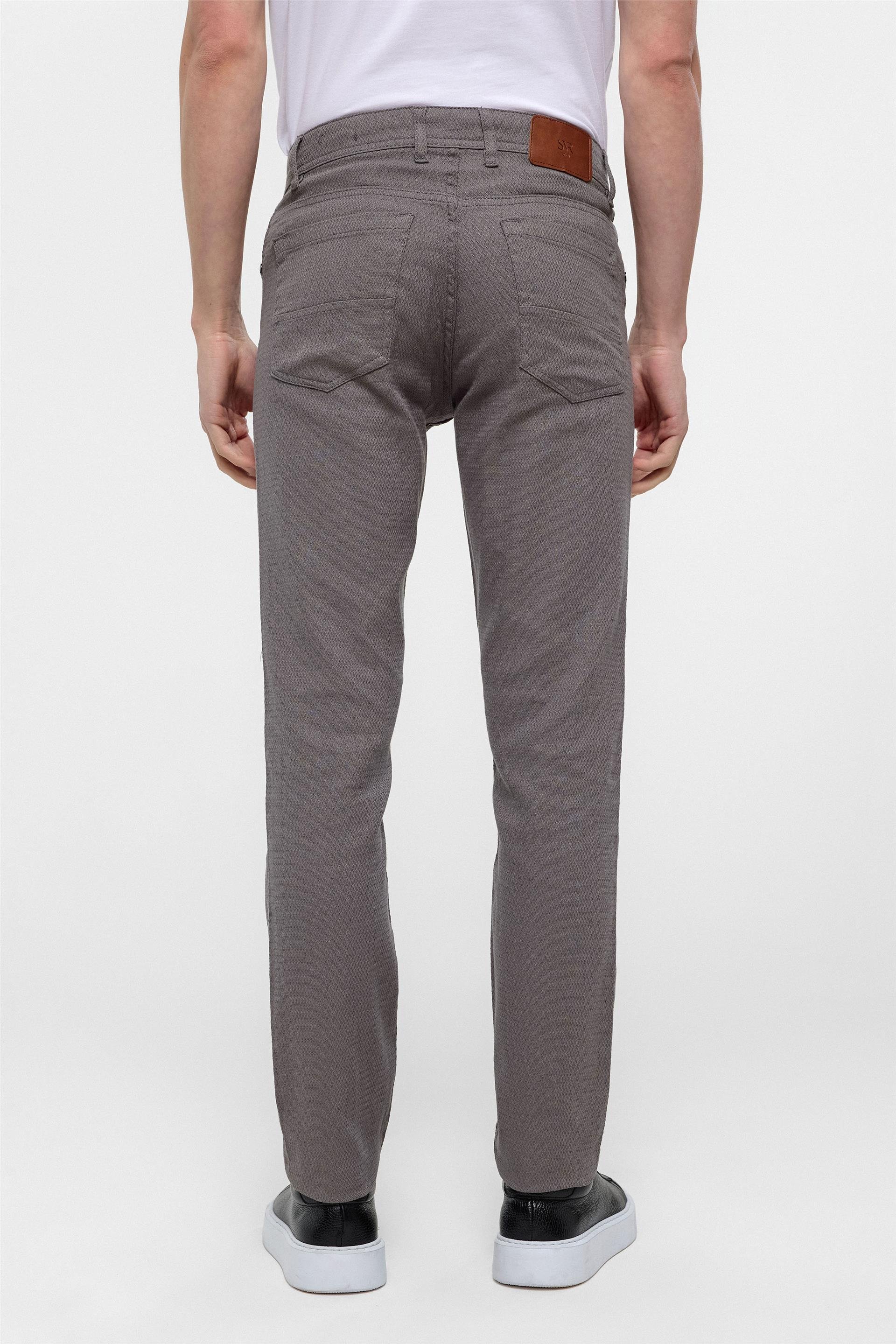 Gri Slim Fit 5 Cep Kalıp Armürlü Kanvas Pantolon