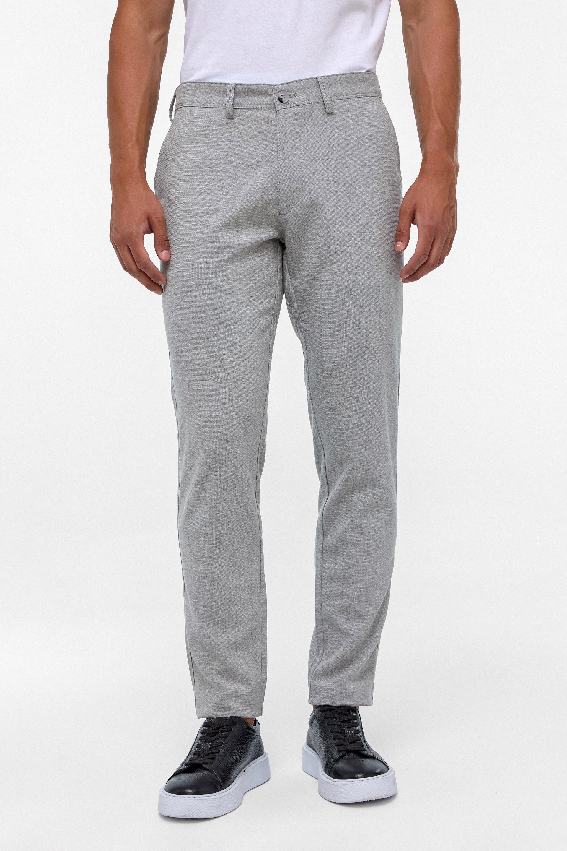 Gri Slim Fit Desenli Kumaş Pantolon