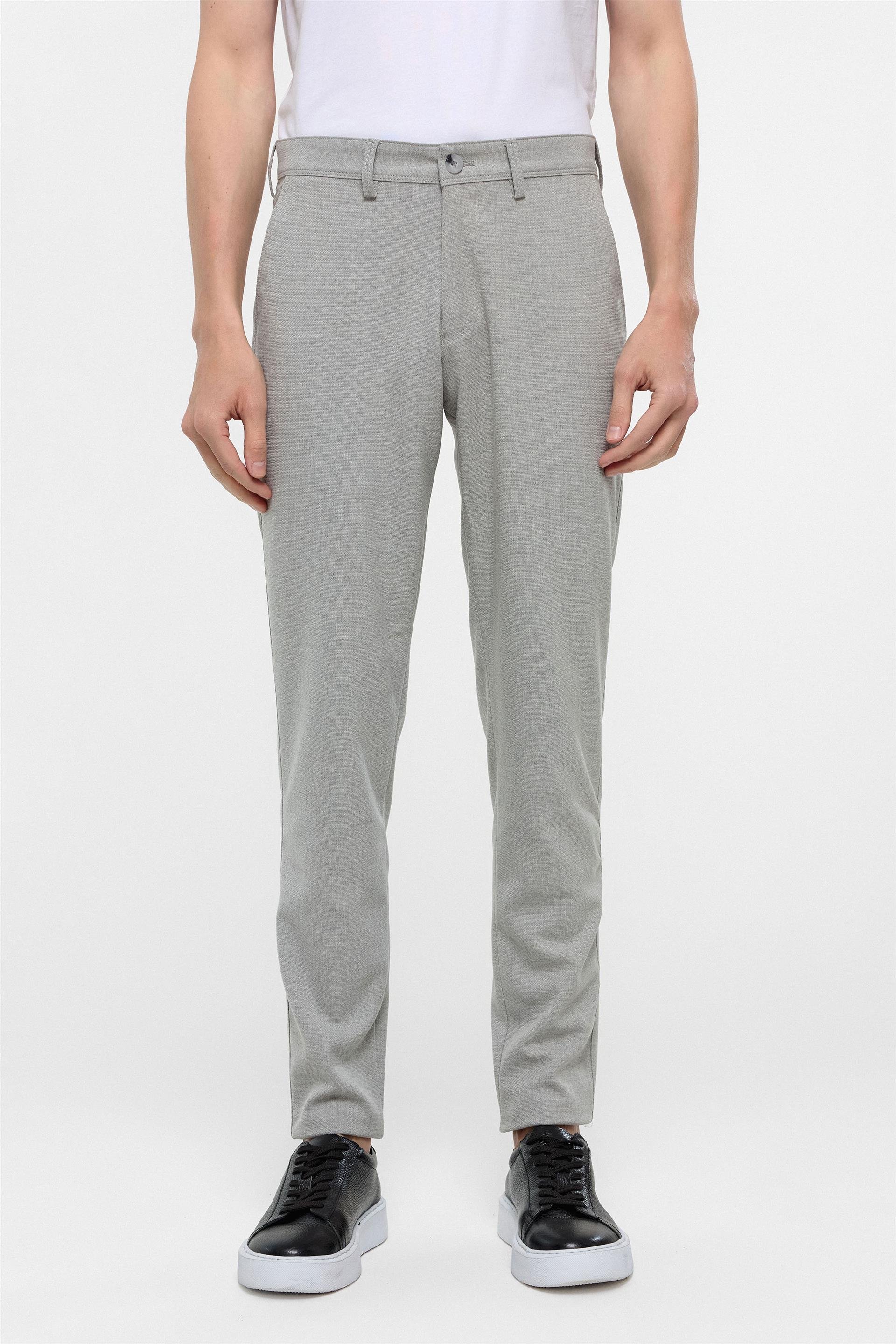 Gri Slim Fit Desenli Kumaş Pantolon