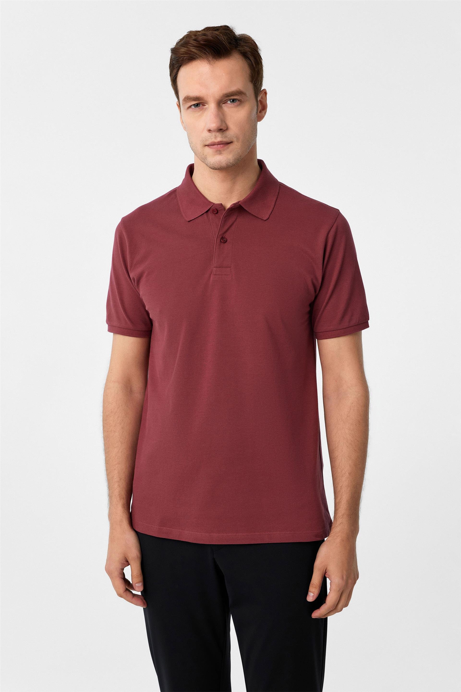 Gül Kurusu Slim Armürlü Polo Yaka Tişört