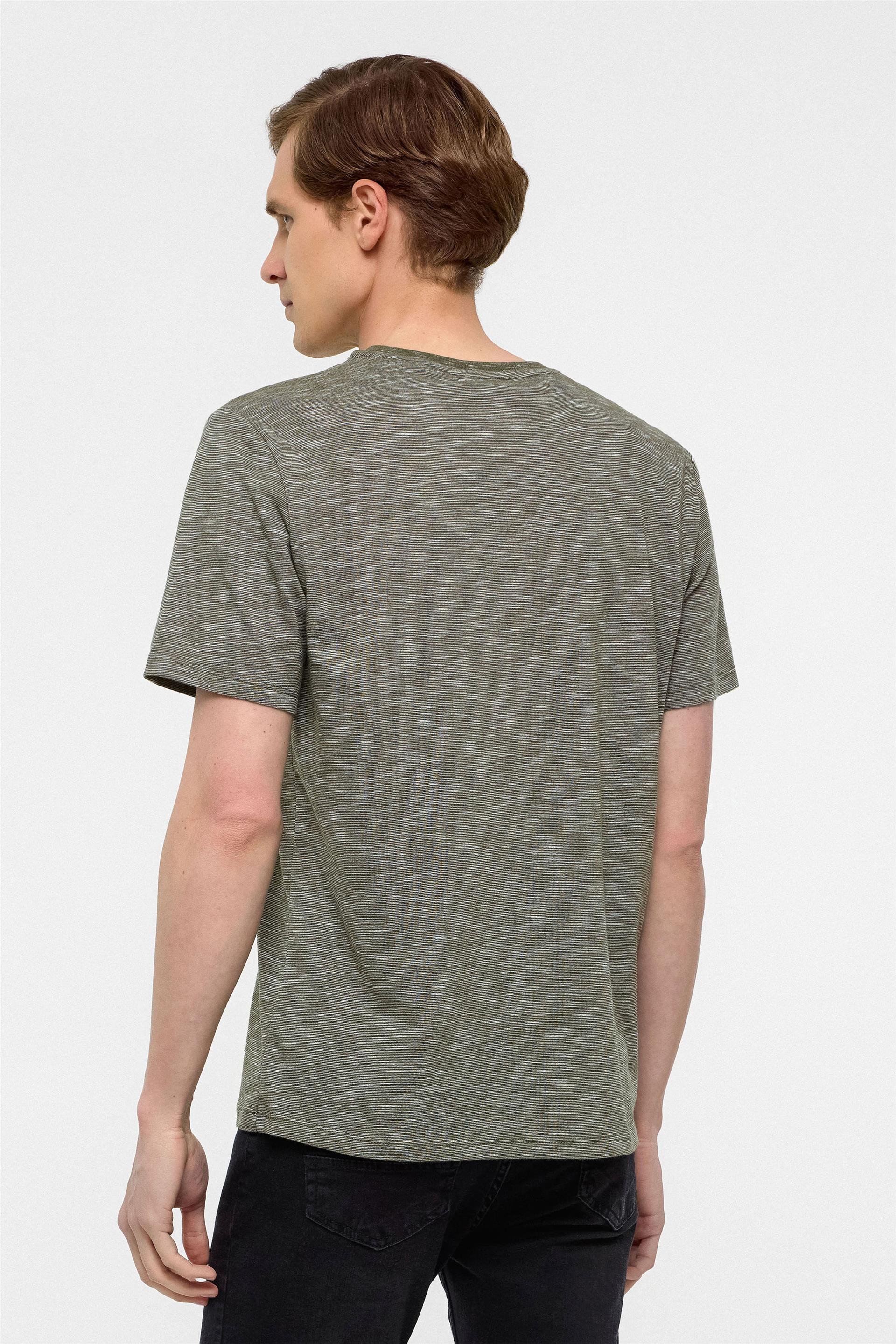 Haki Regular Armürlü Bisiklet Yaka Tişört