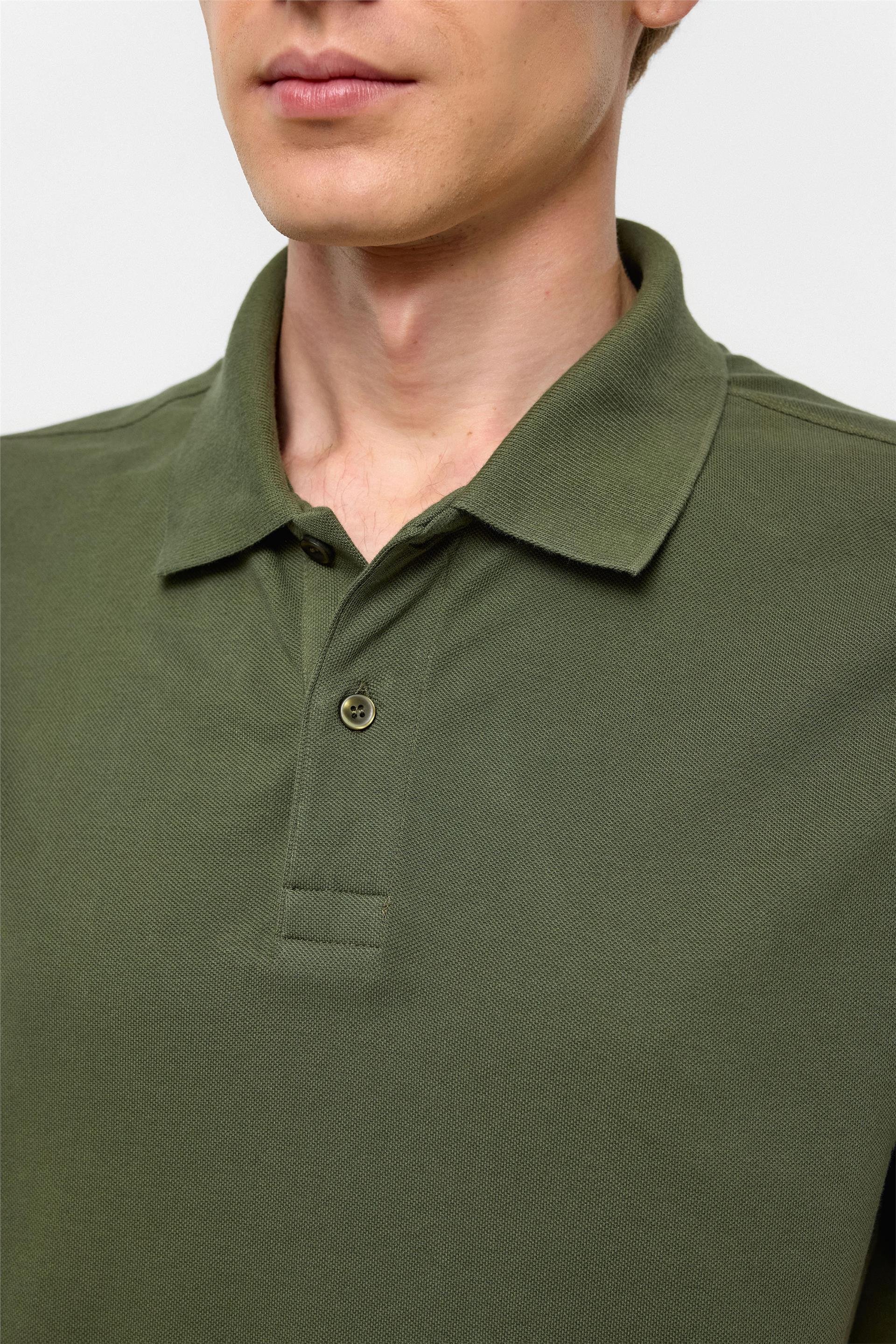 Haki Regular Armürlü Polo Yaka Tişört