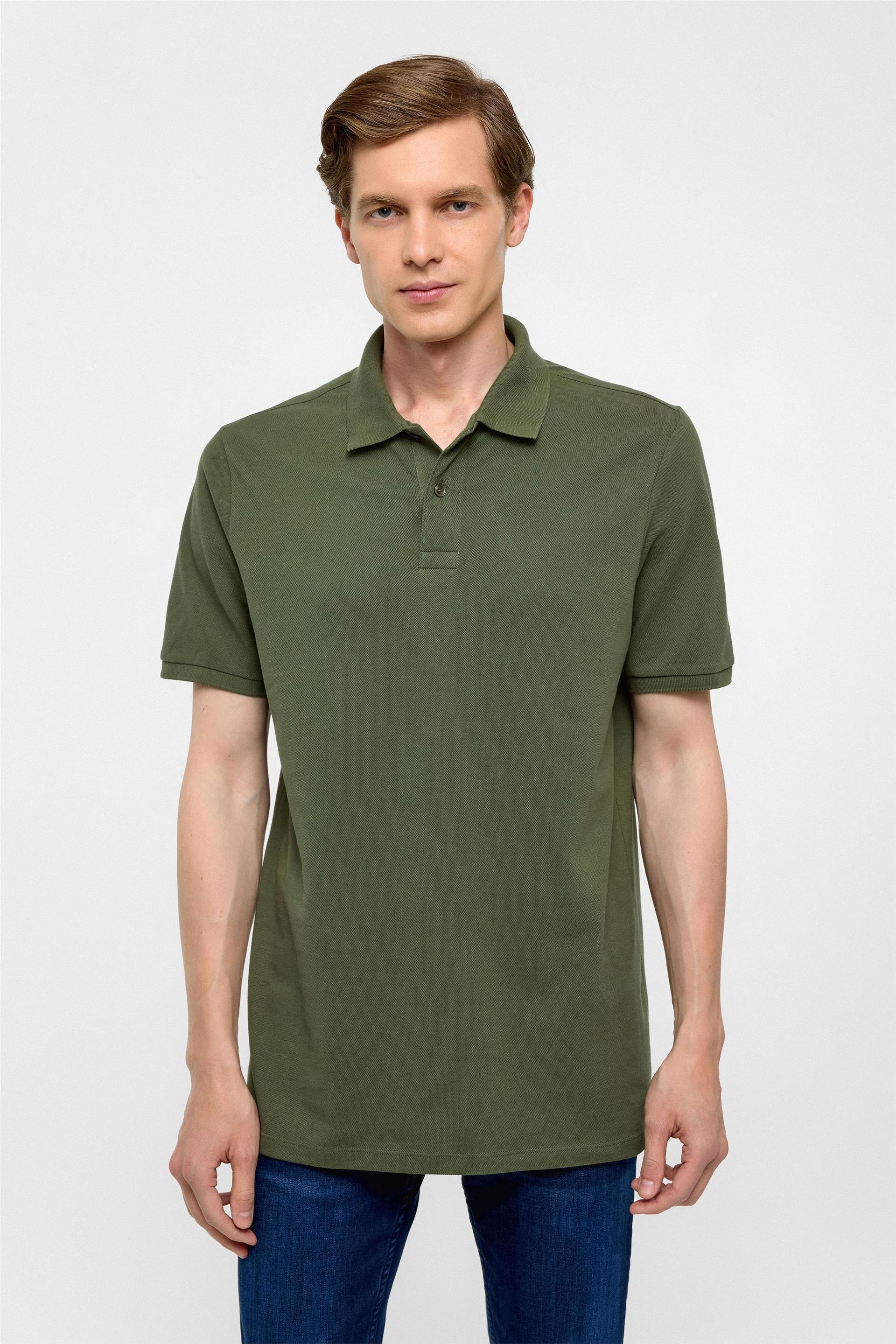 Haki Regular Armürlü Polo Yaka Tişört