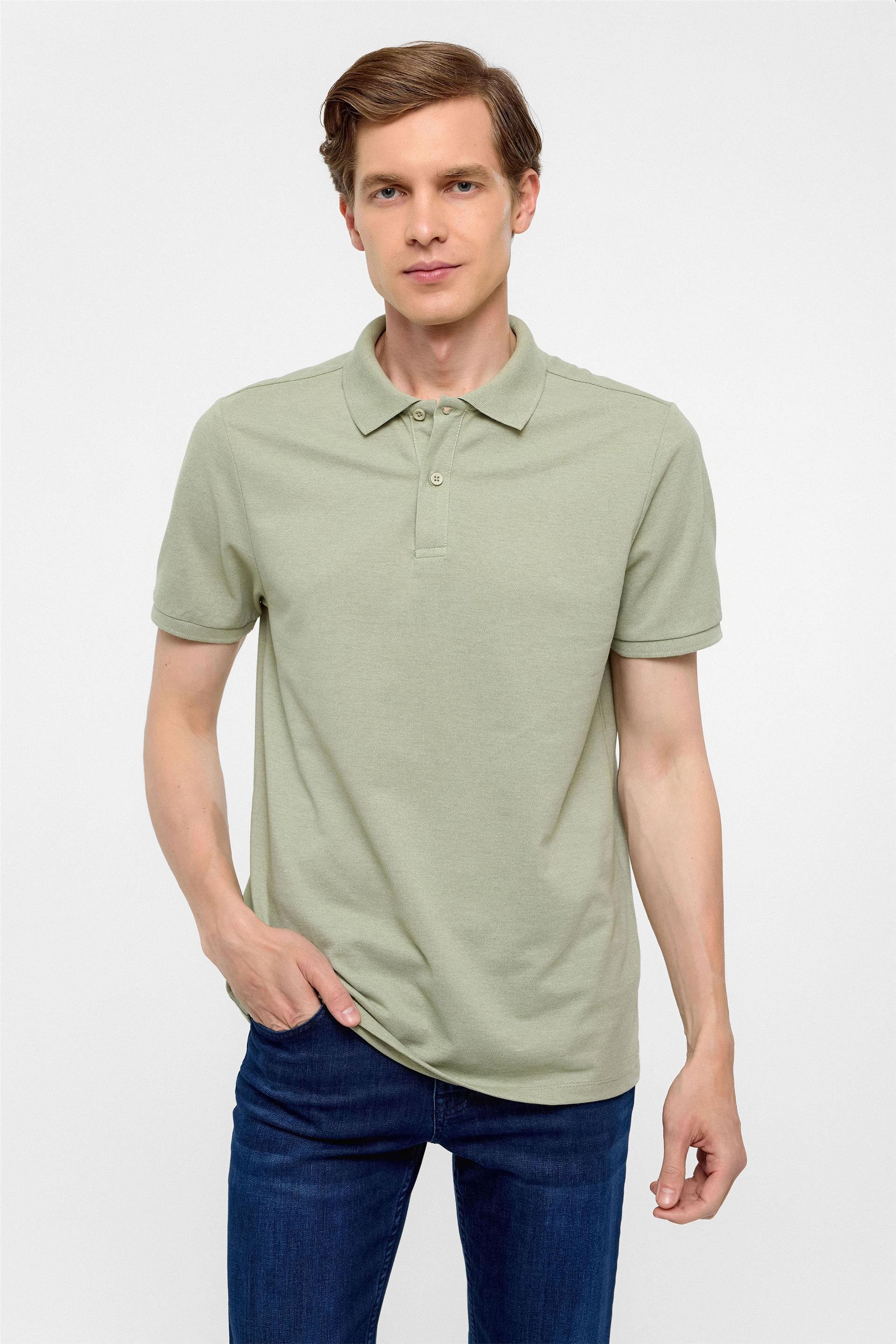 Haki Regular Armürlü Polo Yaka Tişört