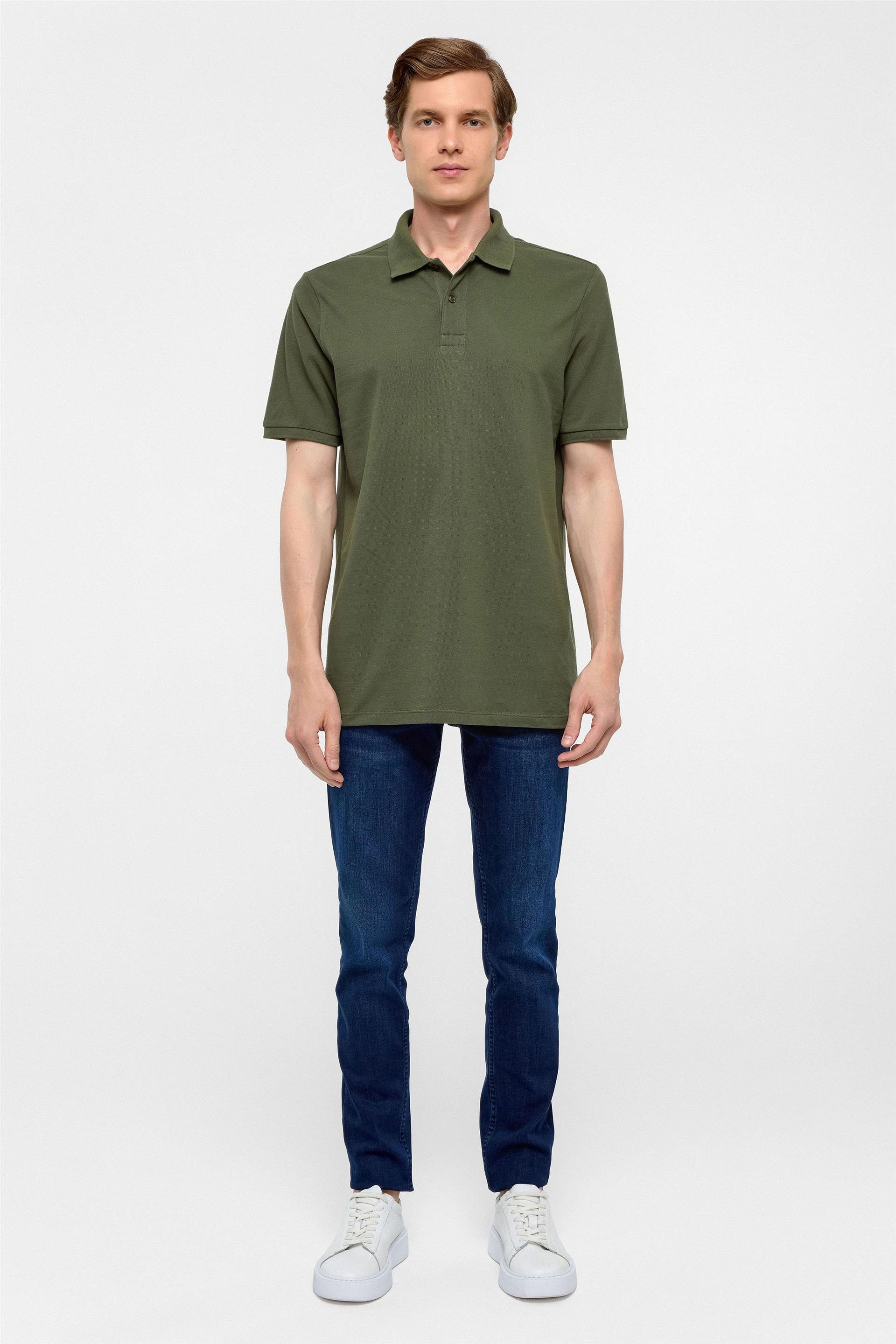 Haki Regular Armürlü Polo Yaka Tişört