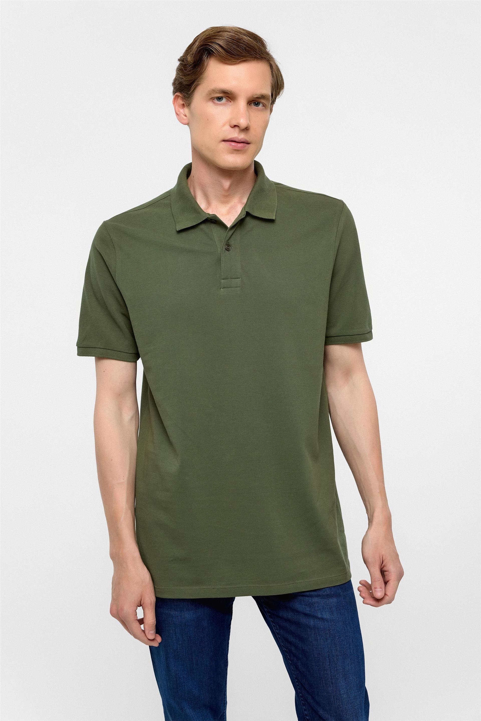 Haki Regular Armürlü Polo Yaka Tişört