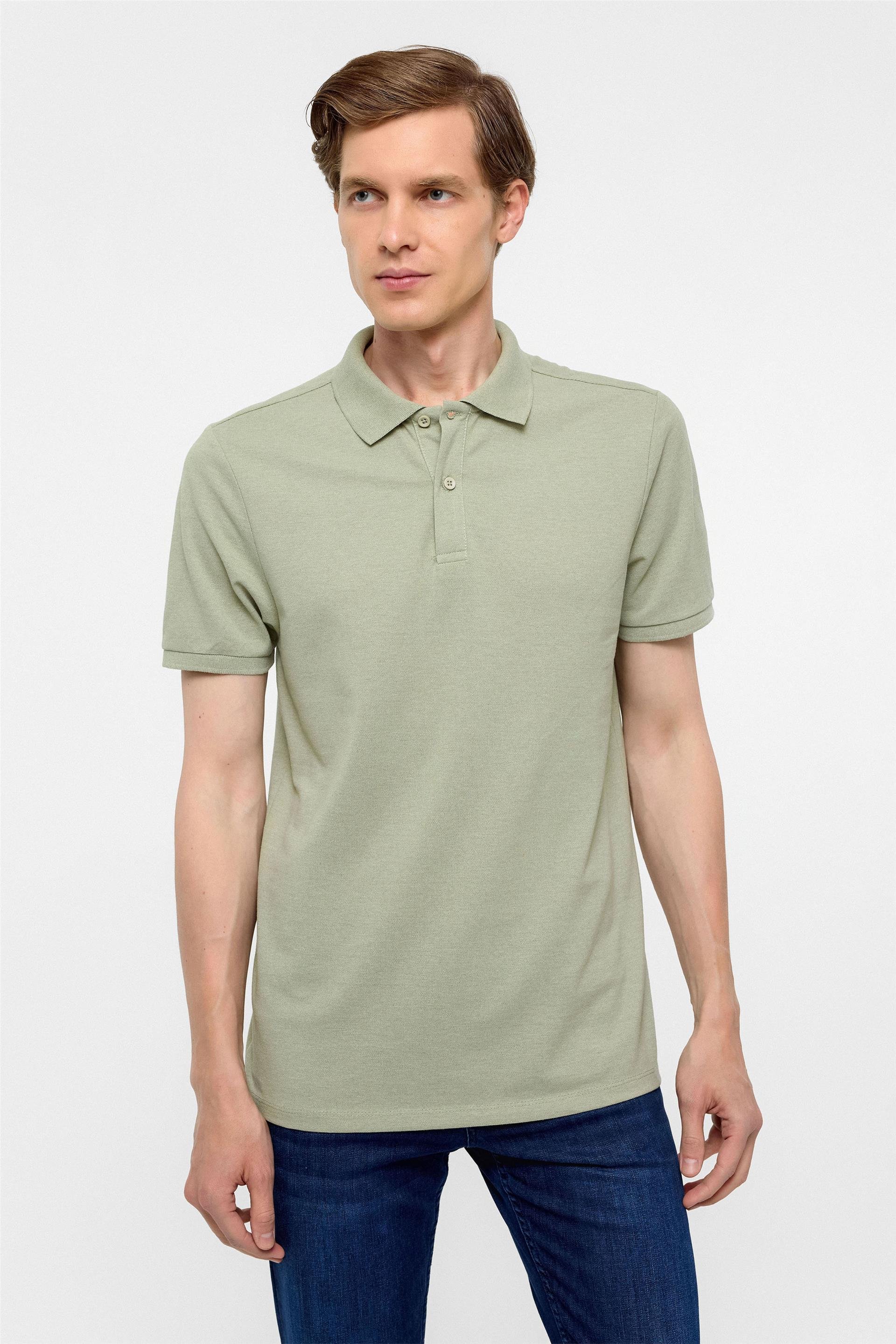 Haki Regular Armürlü Polo Yaka Tişört