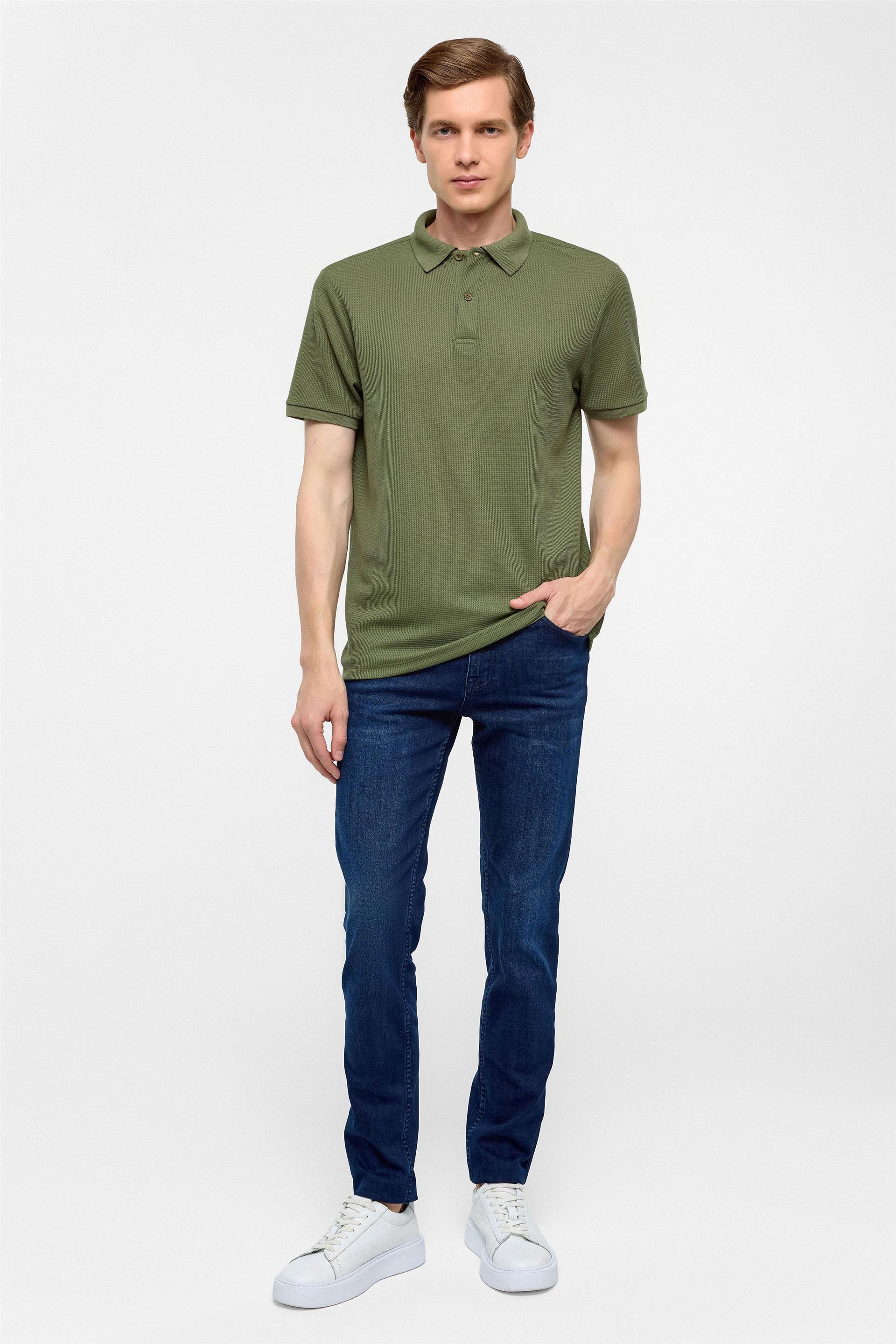 Haki Regular Armürlü Polo Yaka Tişört