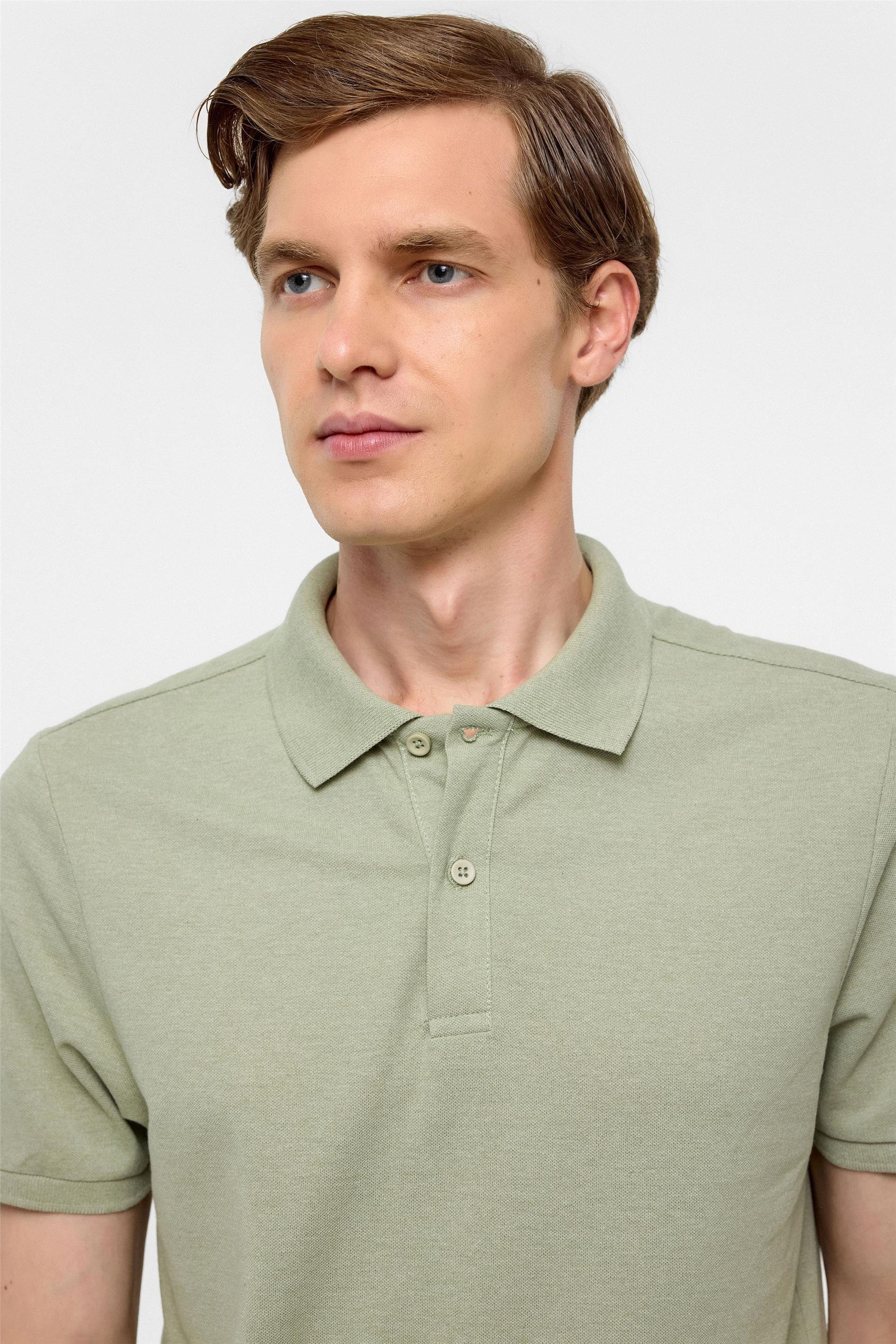 Haki Regular Armürlü Polo Yaka Tişört