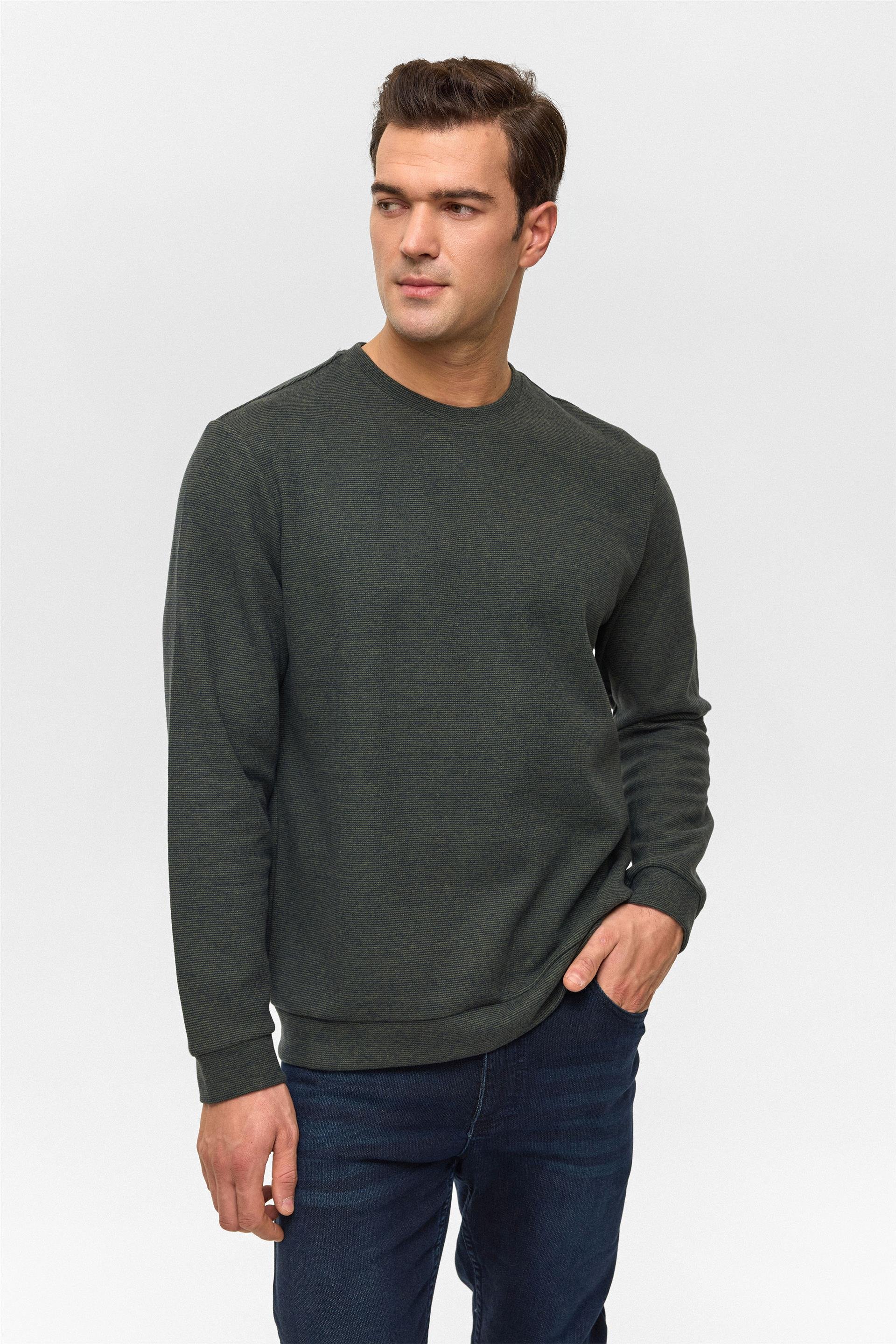 Haki Regular Düz Bisiklet Yaka Sweatshirt