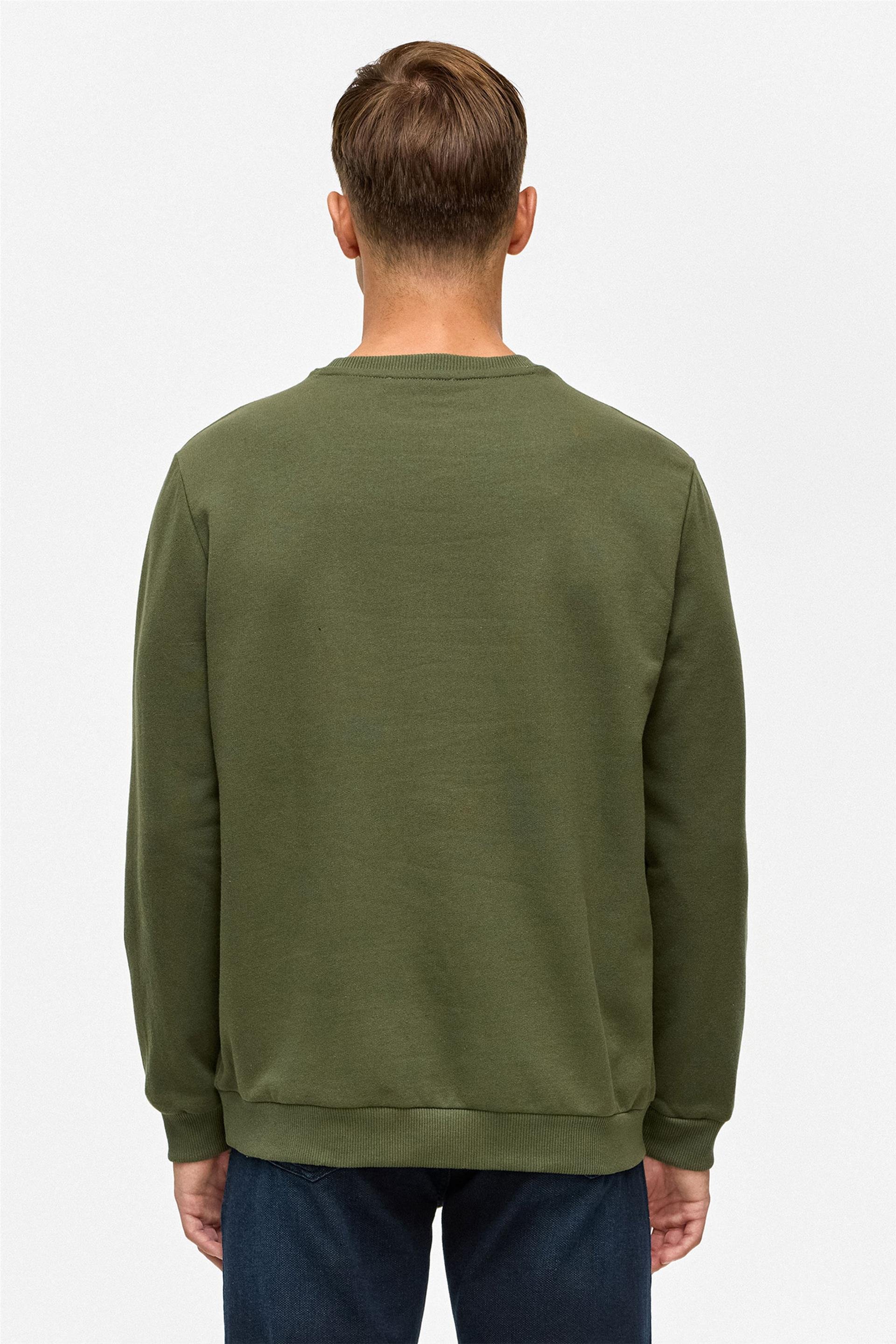Haki Regular Düz Bisiklet Yaka Sweatshirt